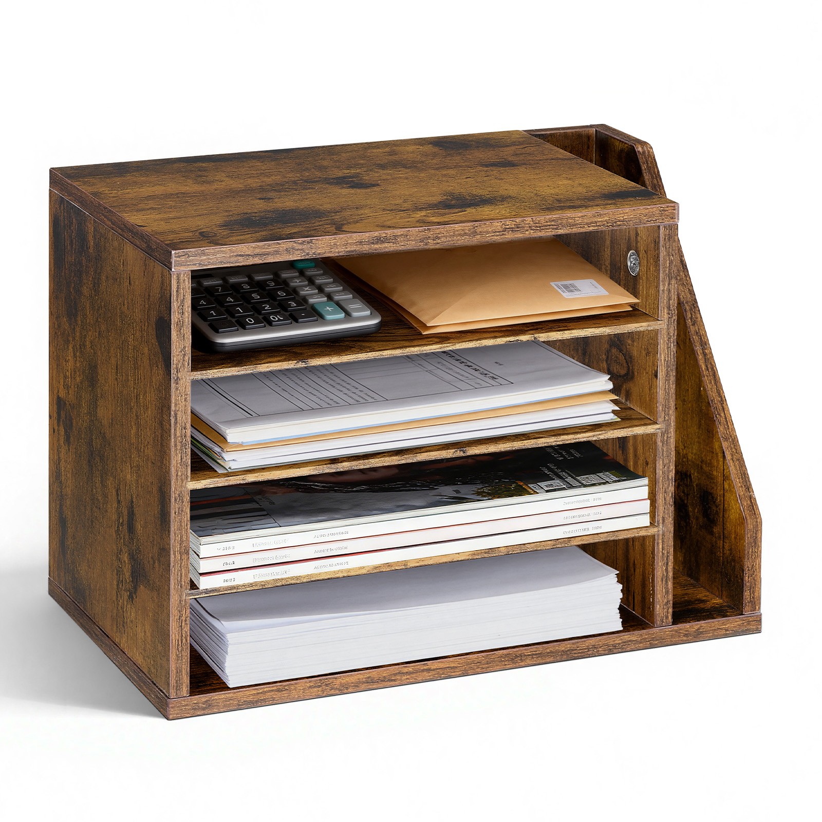 VEVOR Literature Organizer 4 Compartment Office Mailbox Detachable Shelves Brown