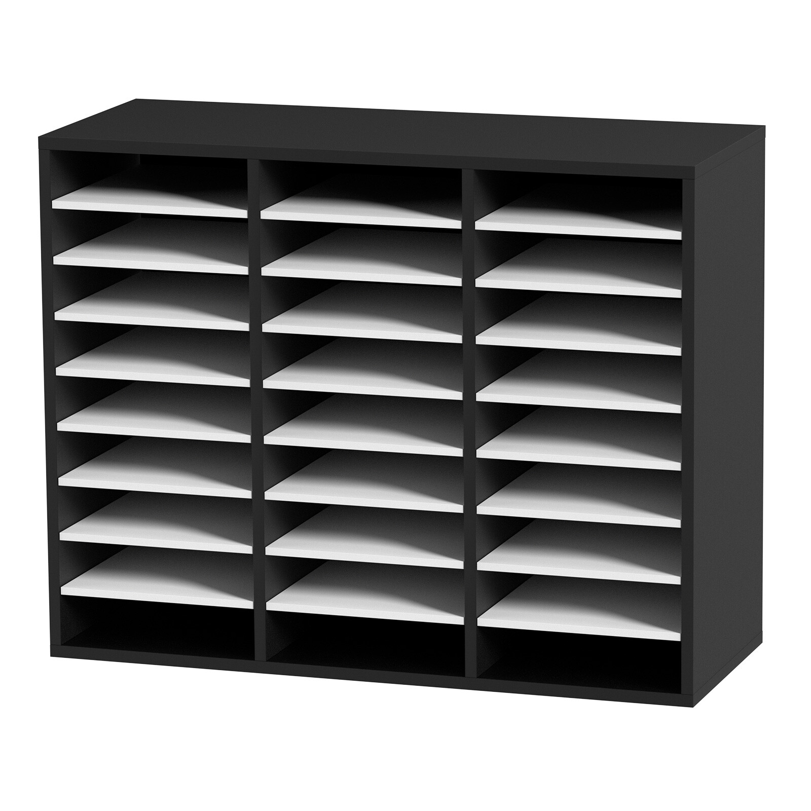 Wood Literature Organizer File Sorter Paper Storage Holder 27 Slots Black
