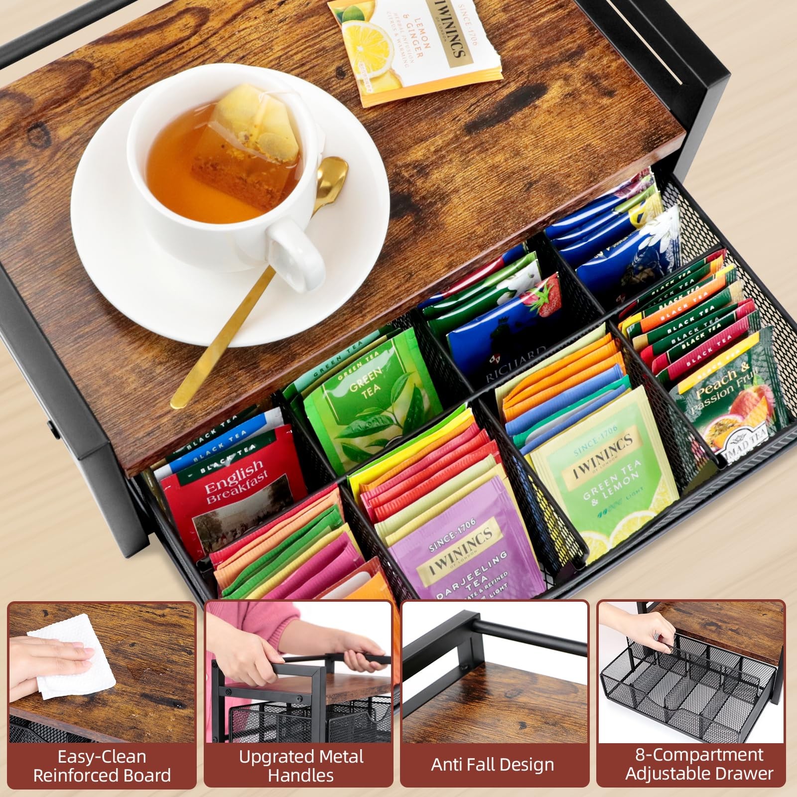 Happilif Tea Bag Organizer, Holder Organizer Regular, Rustic Brown