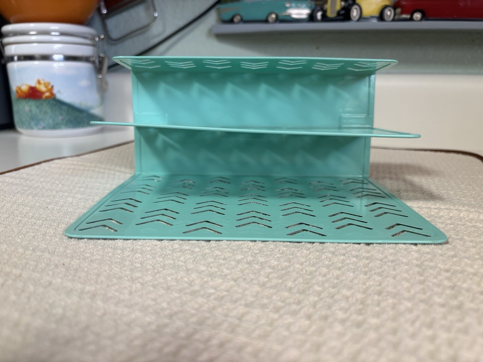 Aqua/Teal Metal Desktop Organizer 3-Slot Letter Mail Paper Holder Chevron