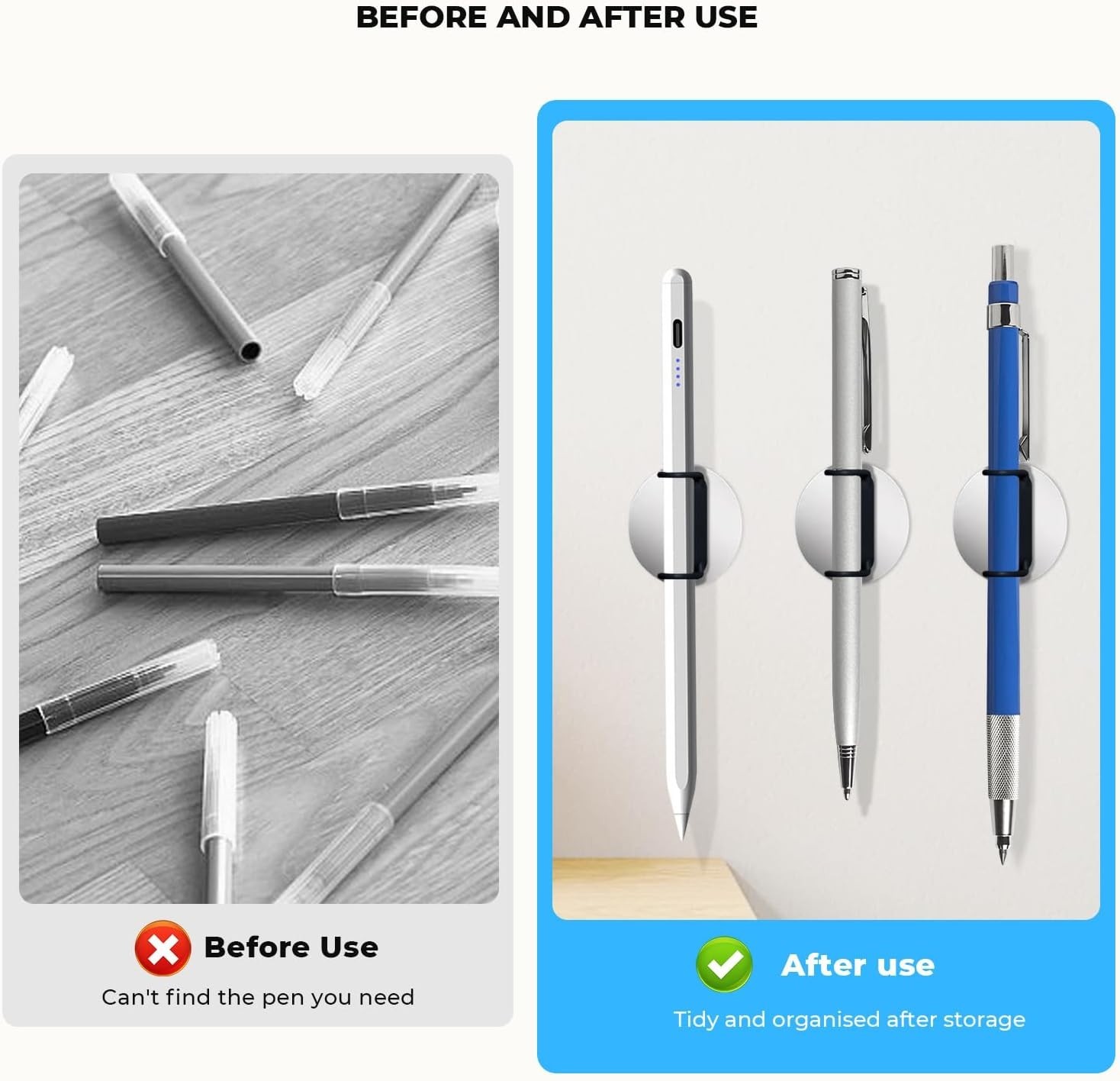 10 Pack Magnetic Pen Holder for Refrigerator Adjustable Pen Pencil Black