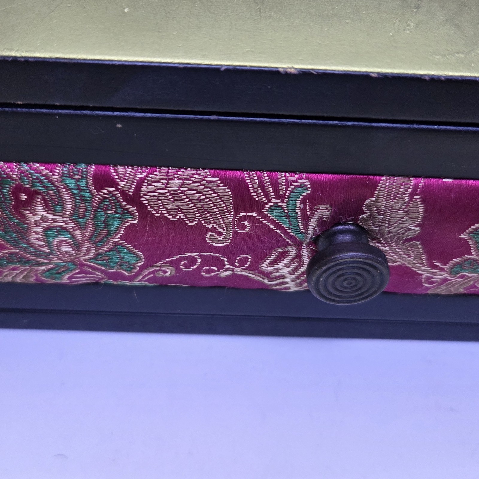 Vintage Asian Style EHI Black Desk Organizer Purple Brocade Fabric Drawer…