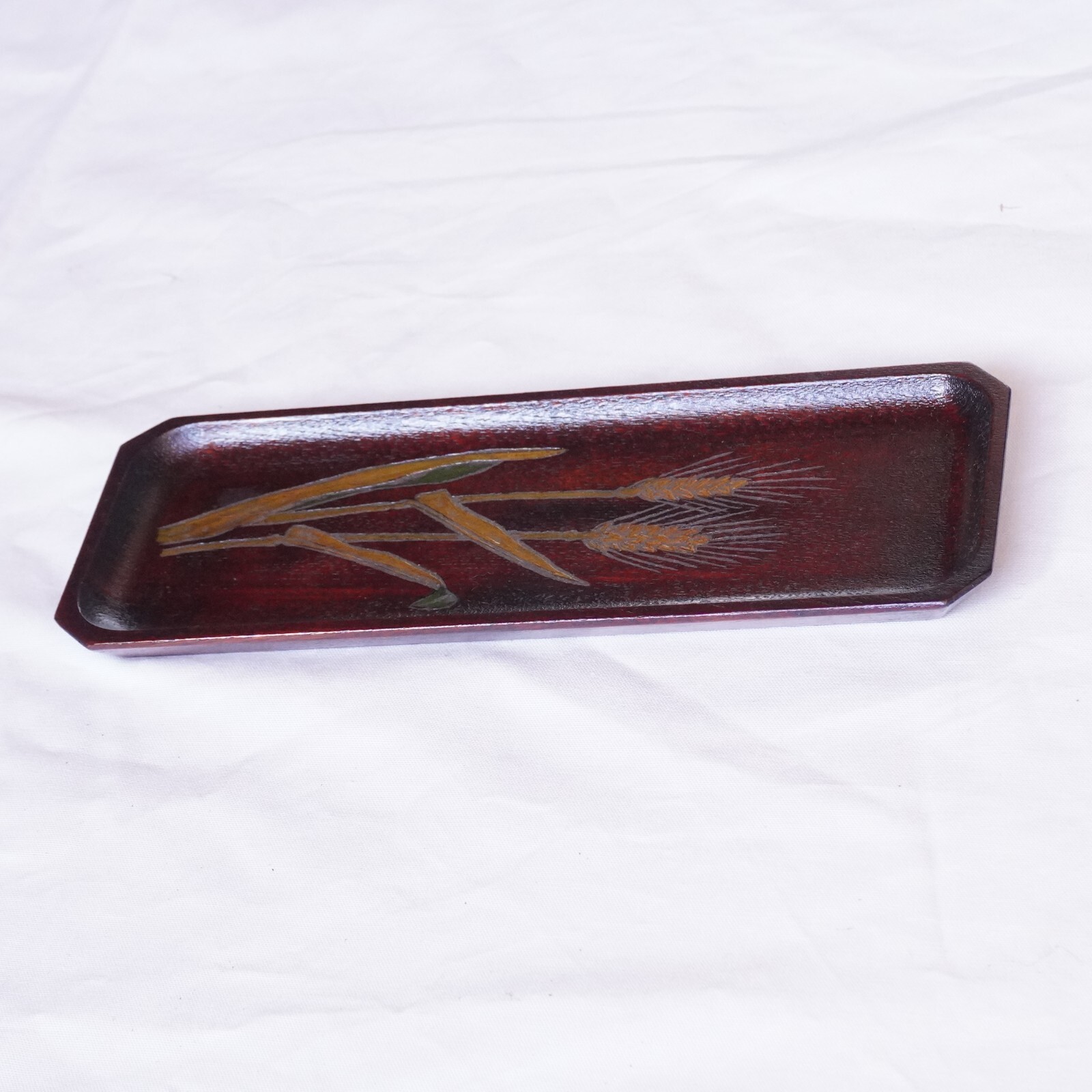 Vintage Japanese Lacquerware Pen Tray Wheat Design Sanuki Carving 24.5cm