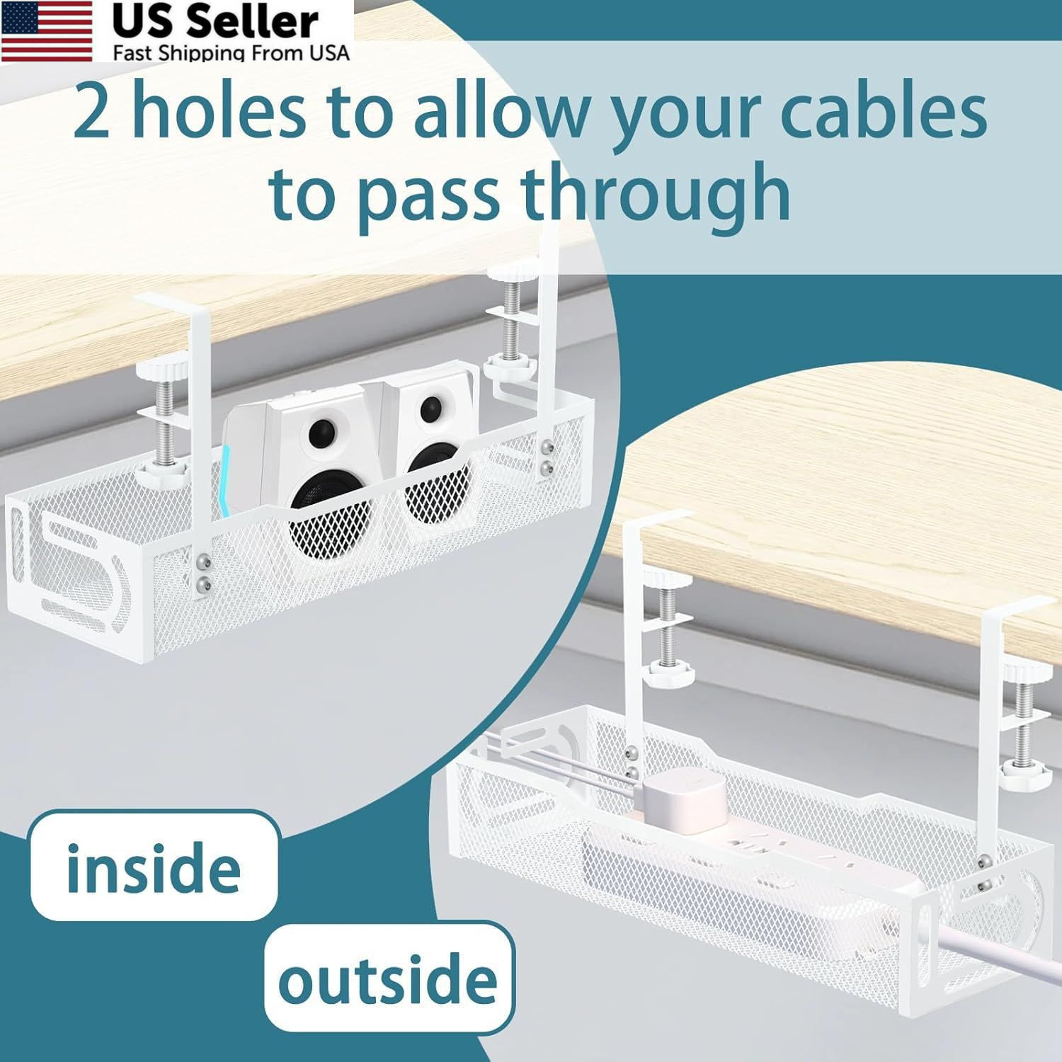 Under Desk Cable Management Tray, No Drill Mesh 1Pack-White (15.3”)