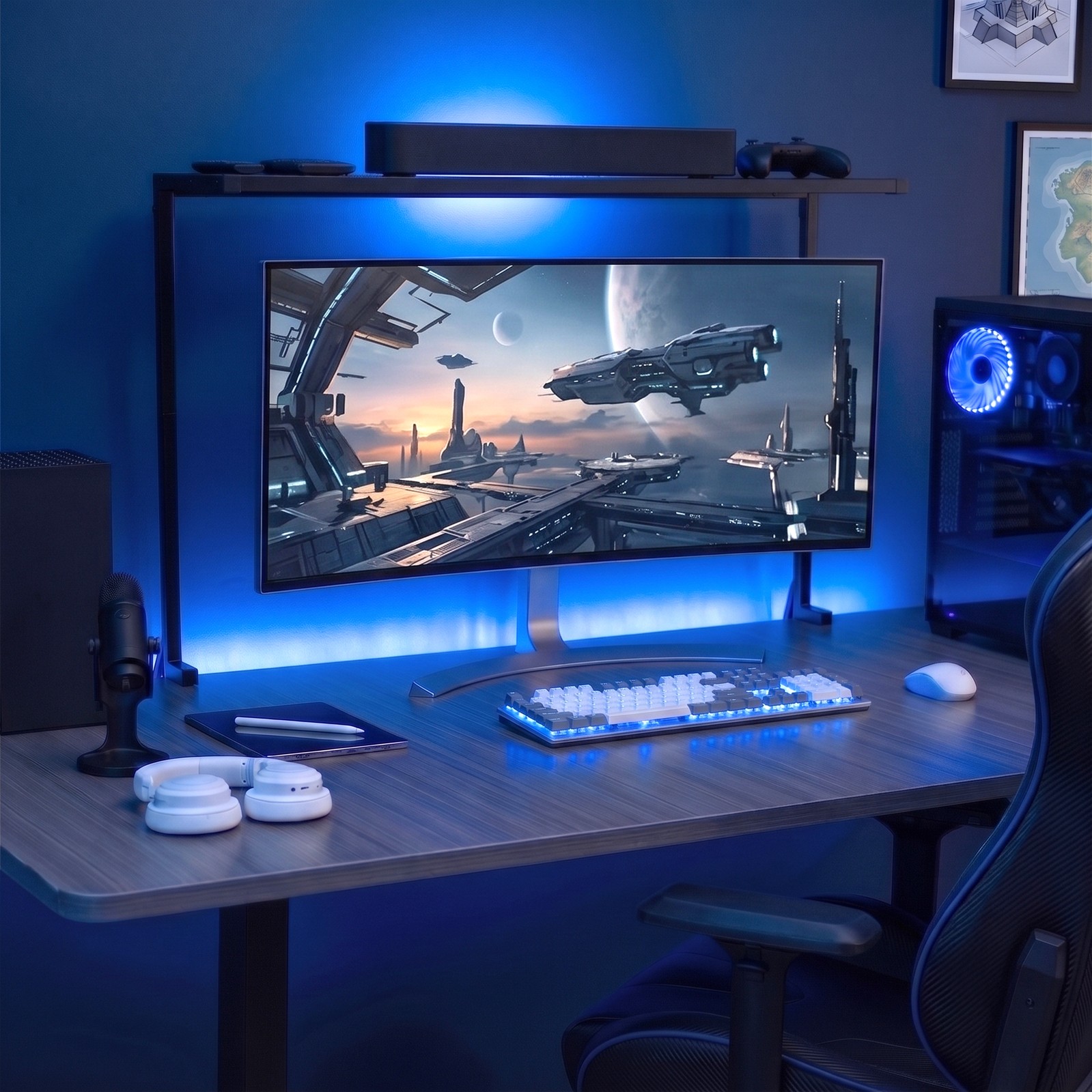 VIVO 38″ Black Clamp-on Overhead Desk Shelf Mount, Raised Desktop Organizer