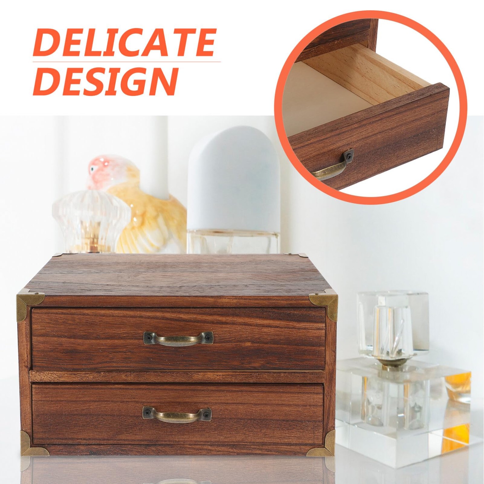 Alipis 2 Drawer Wooden Desktop Organizer – 24.00X18.00X13.00CM, Coffee 1