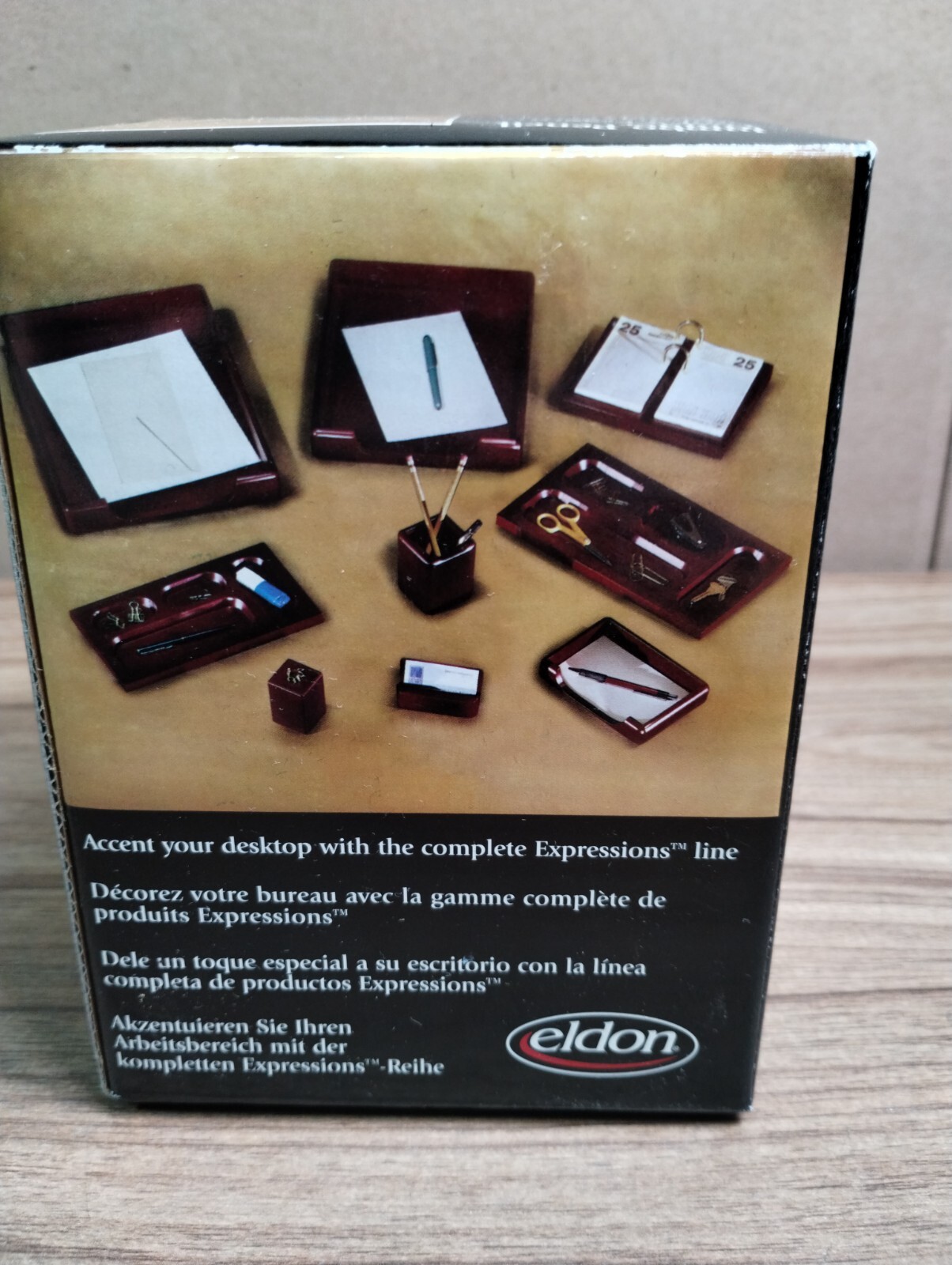 new vintage ELDON SOLID WOOD jumbo PENCIL HOLDER nos MAHOGANY finish EXPRESSIONS