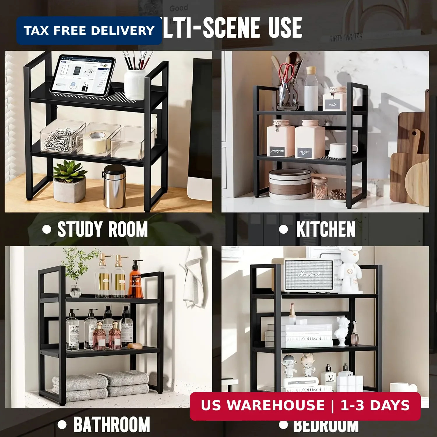 Brakki Desk Shelf Organizer, 2-Tier Desktop Bookshelf, Small Office Shelf | Adju