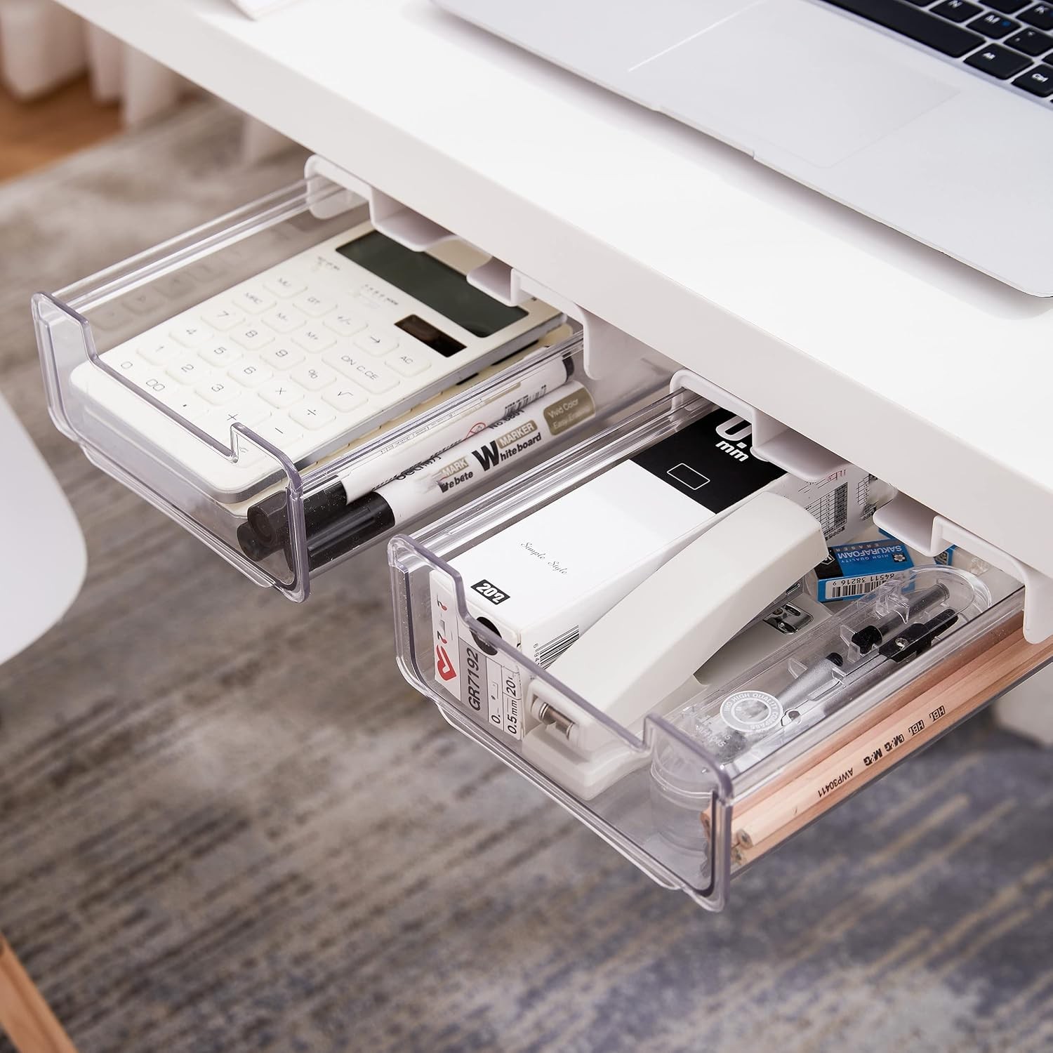 Citylife 2 Packs Self-Adhesive Under Desk Drawer Slide Out Desk Organizers and A