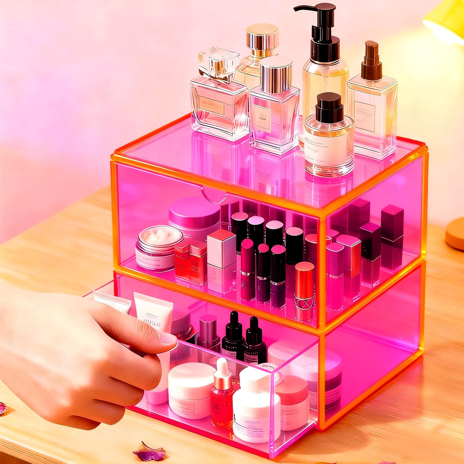 Acrylic Desk Organizer with Drawers Stackable Makeup Organizer for Vanity Off…