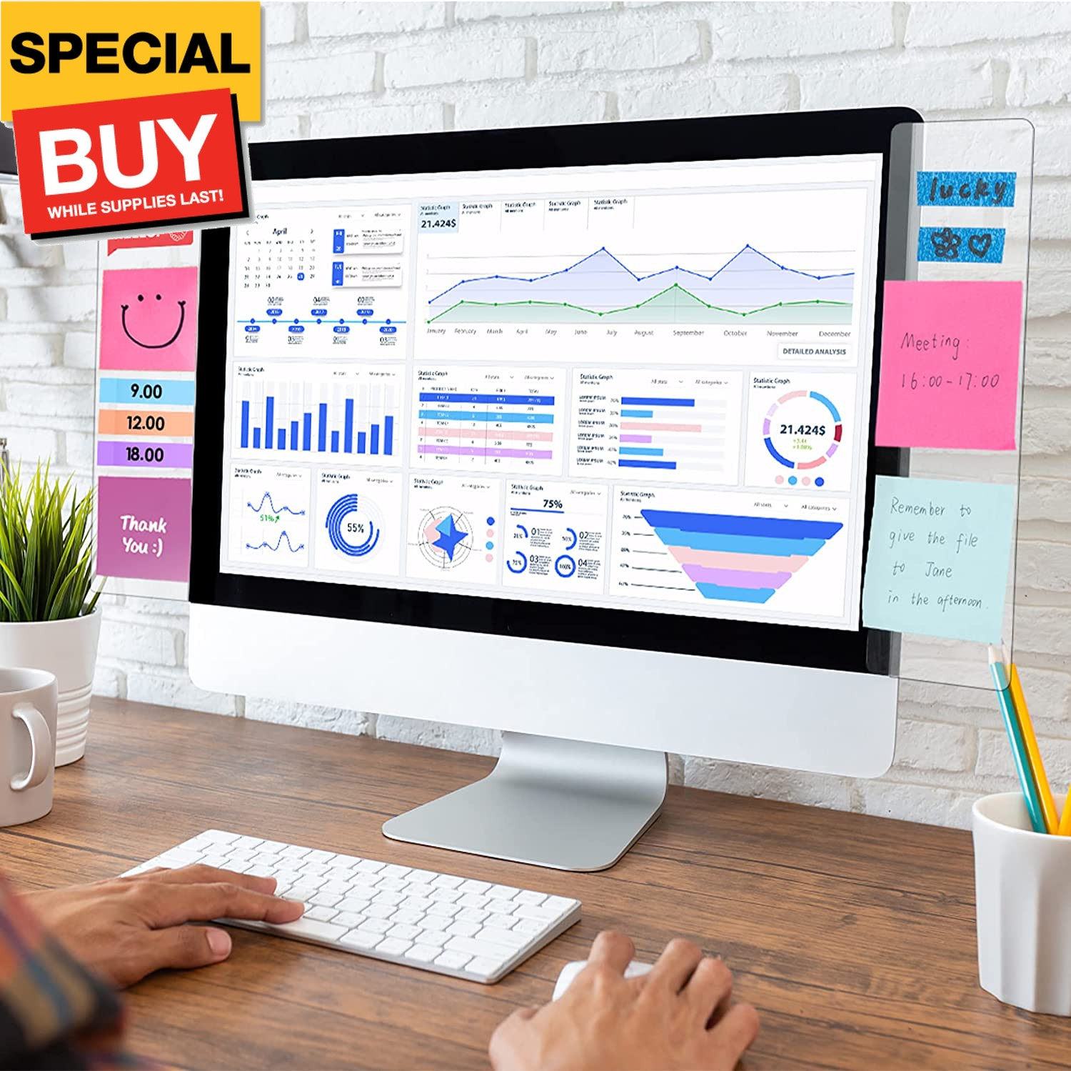 Office Desk Accessories 2pcs Computer Monitor Memo Board Message Board Supplies
