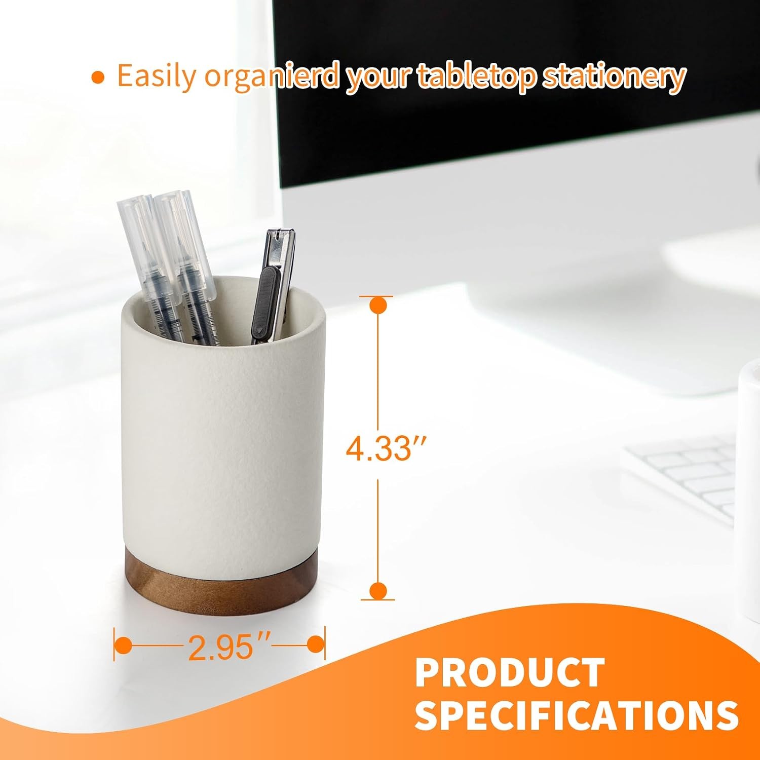 Ceramic Pen Holder for Desk, Pencil Cup Organizer and Makeup Brush Holder, Pen