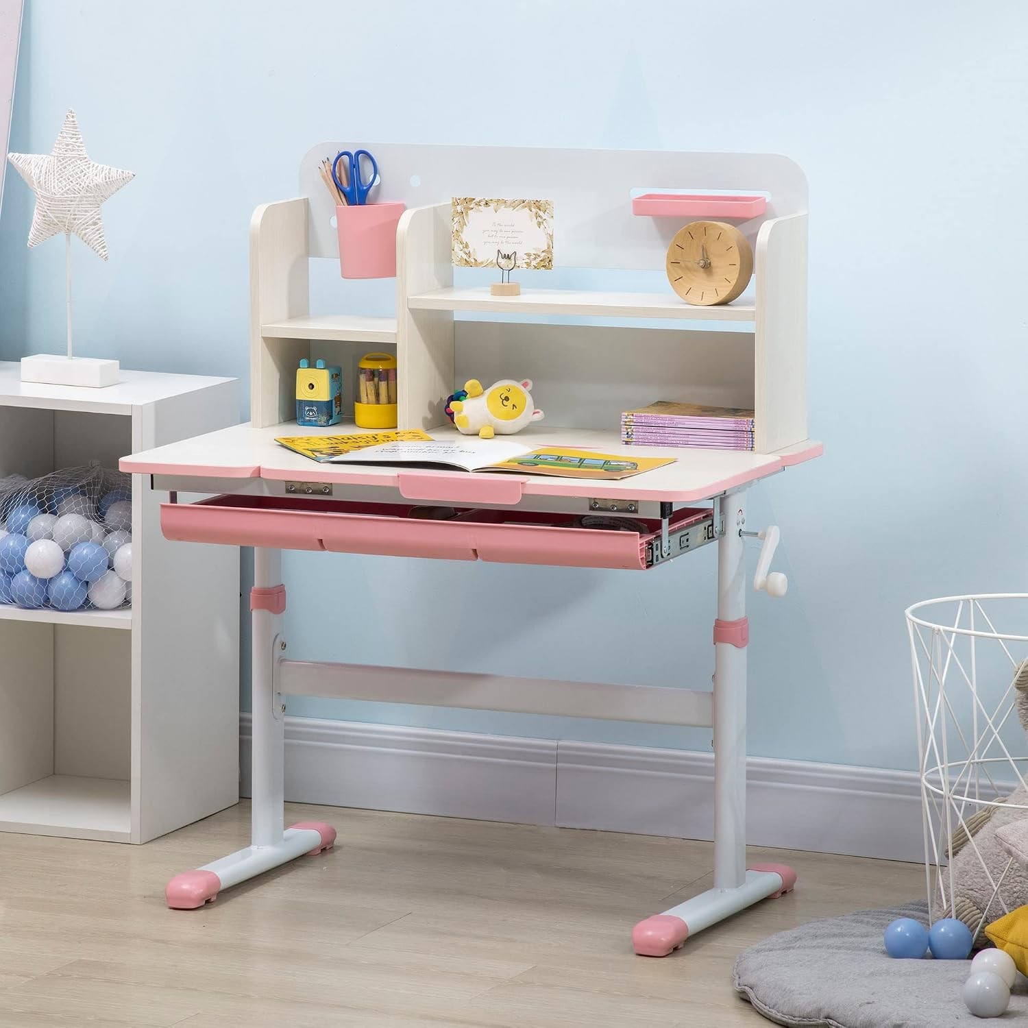 Wooden Kids Study Desk Height Adjustable Children School Study Table Student