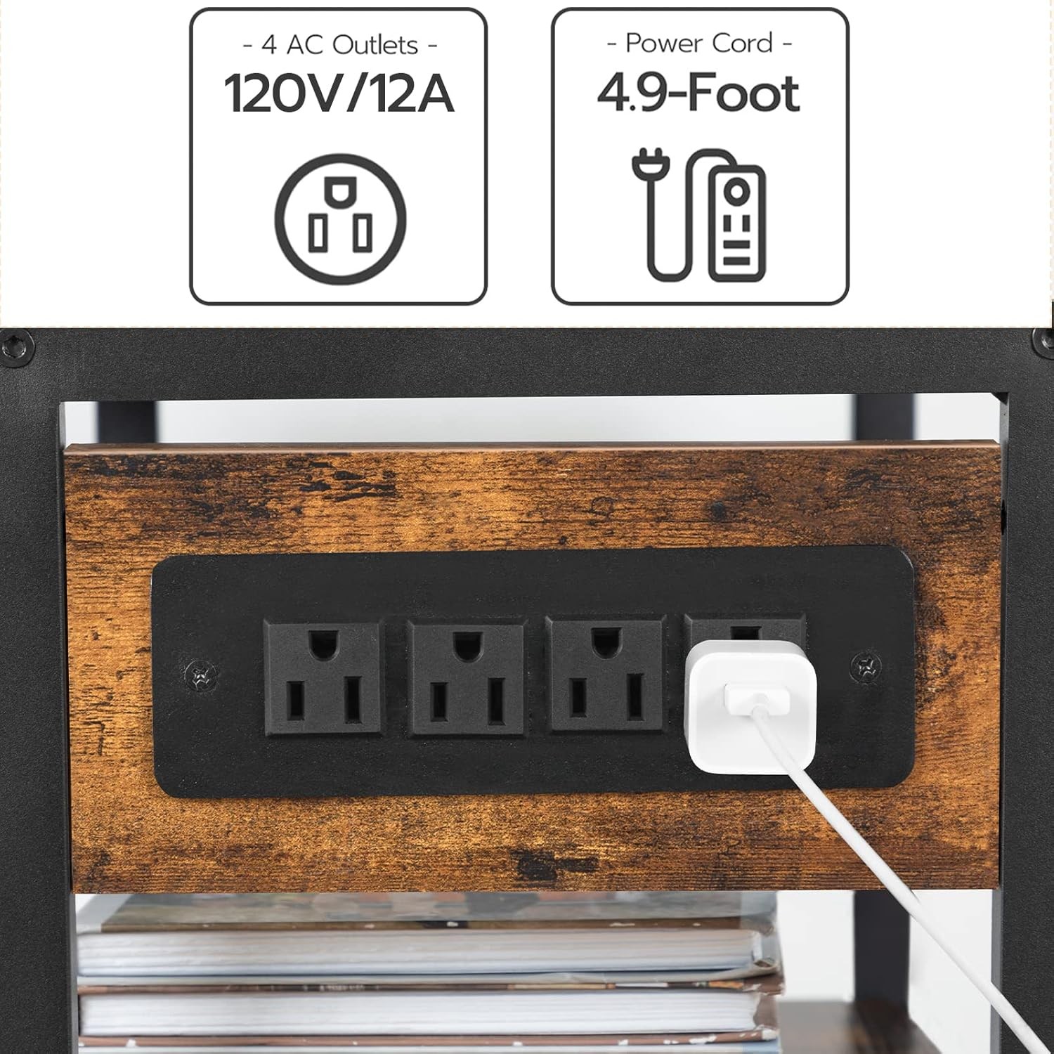 HOOBRO Industrial Printer Stand with Charging Station, Rustic Brown + Black