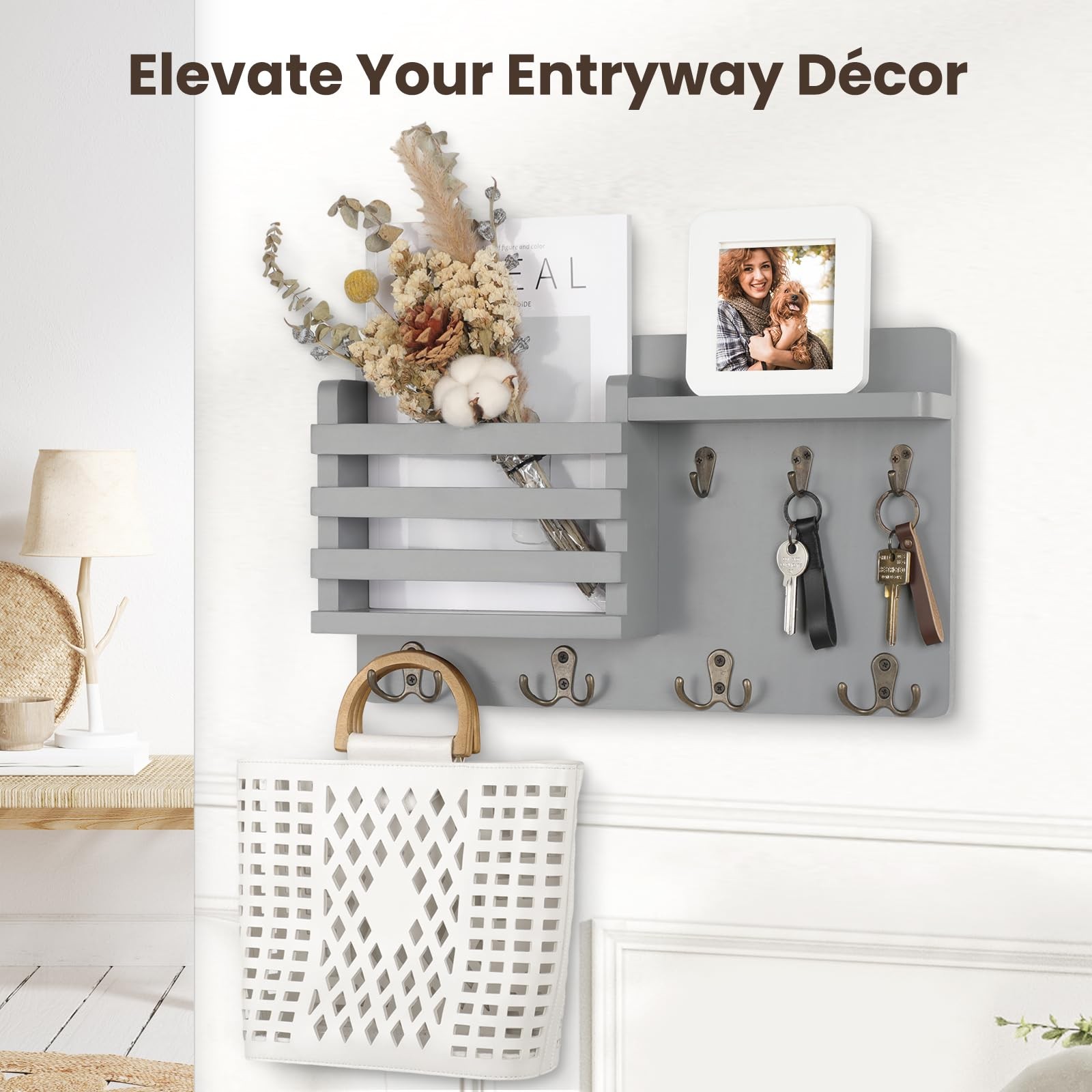 Mail Holder for Wall Mail Organizer with Key Hooks Hallway Farmhouse Decor St…