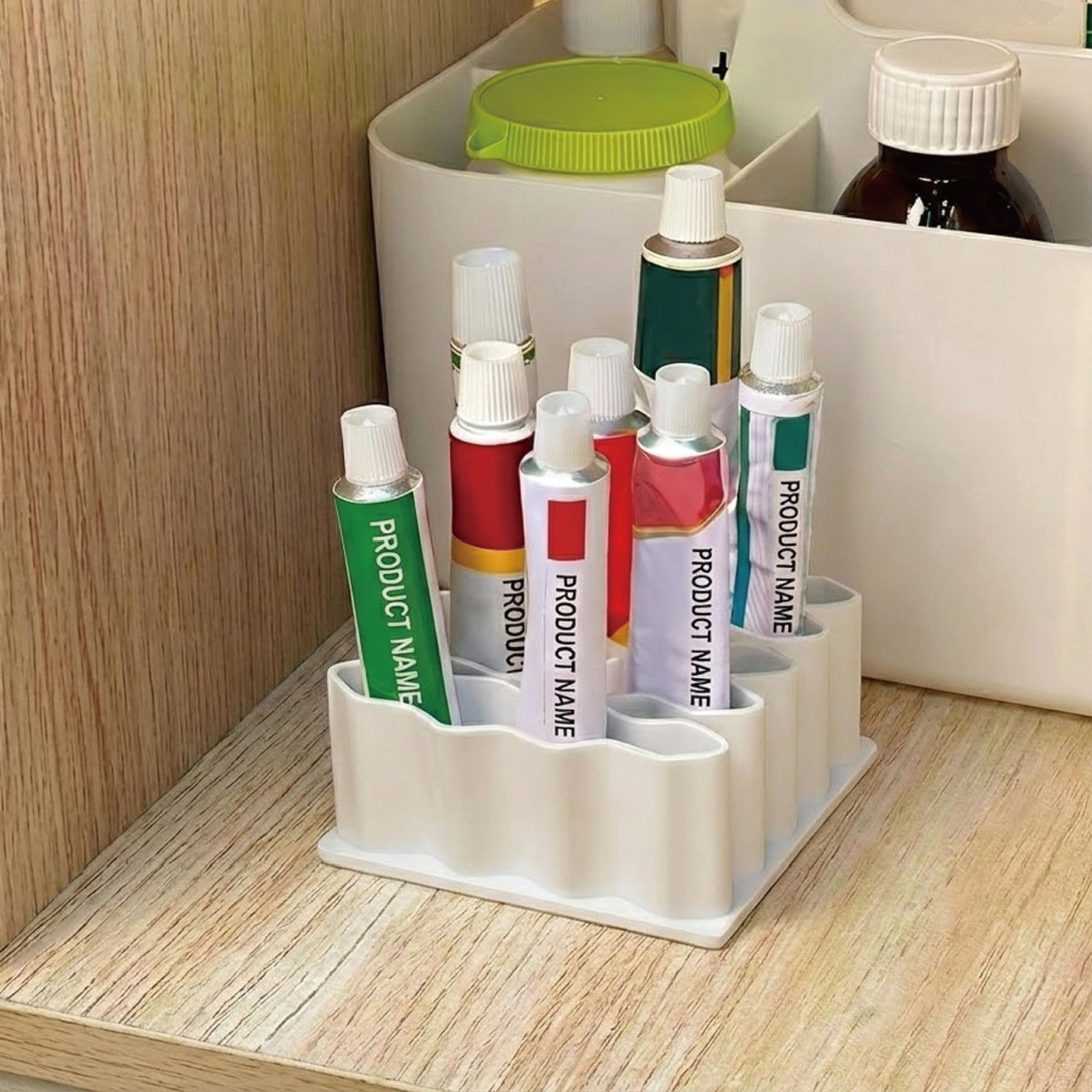 Ointment Tube Organizer Holder, Wave Design Desk Black and White