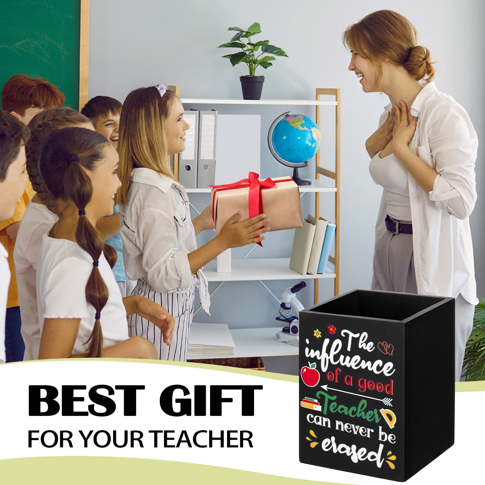 Teling 2 Pcs Teacher Wooden Pencil Holder for Desk Desktop Organize Black