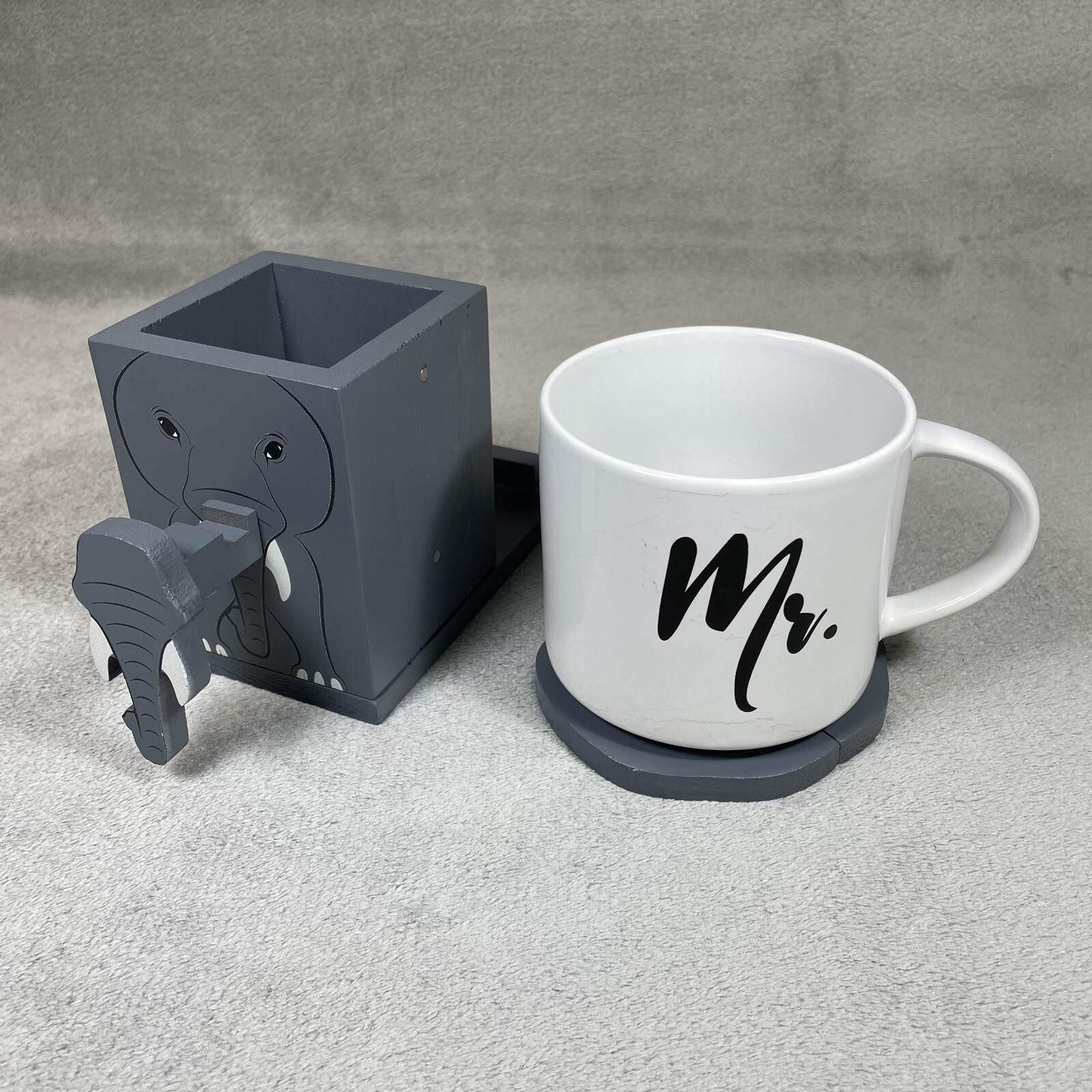 Elephant Handmade Wooden Pencil Cup + Phone Stand + Eyeglass Holder + Coaster