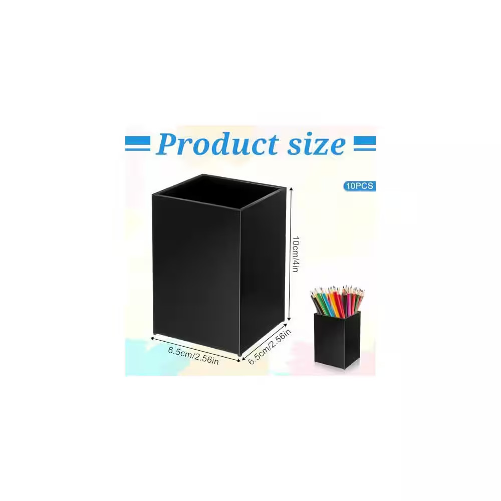 10 Pack Black Acrylic Desk Organizer Set, Pen and Pencil Holder, Makeup Brush Cu