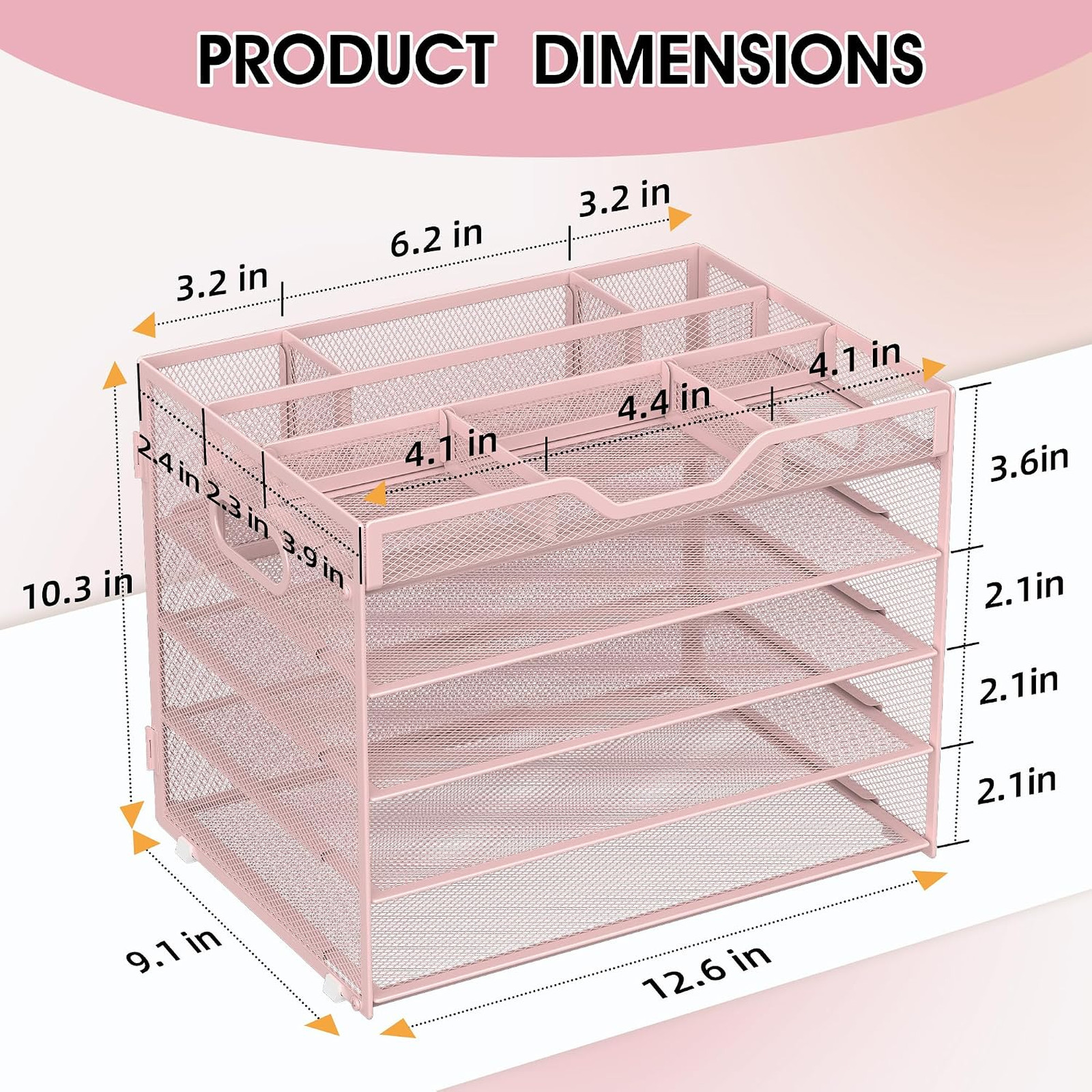 5 Tier Paper Letter Tray with Pen Holders Mesh Desk Organizer for Office School