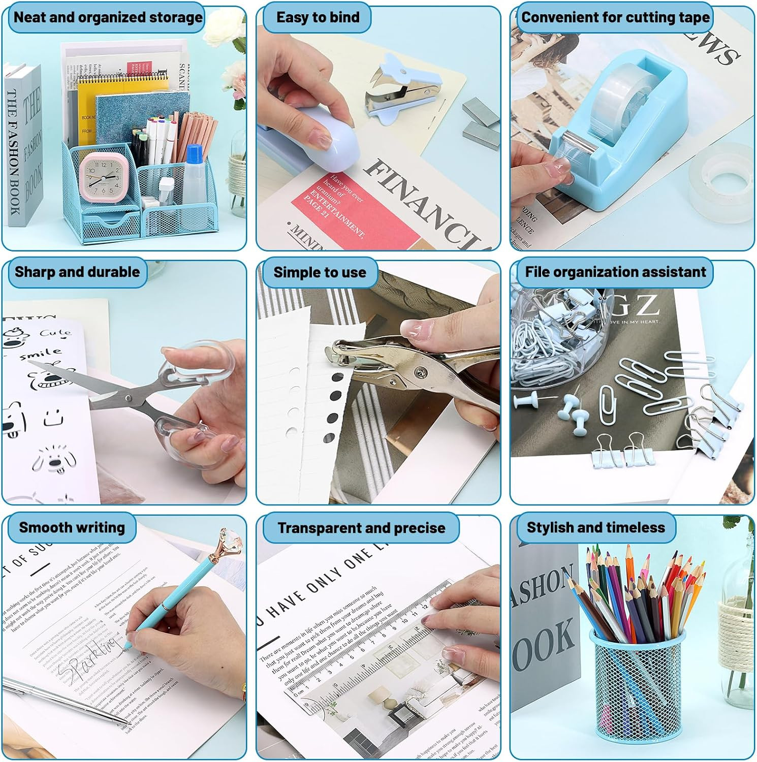 13-In-1 Office Desk Organizer Set with Stapler and Tape Dispenser, Pen Holder, S