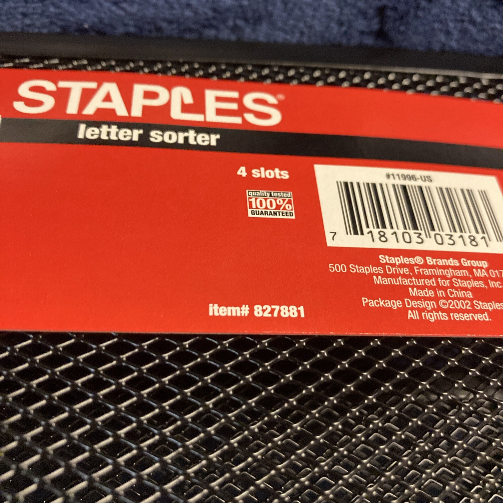 Staples 4 Slot Letter Sorter black mesh metal New