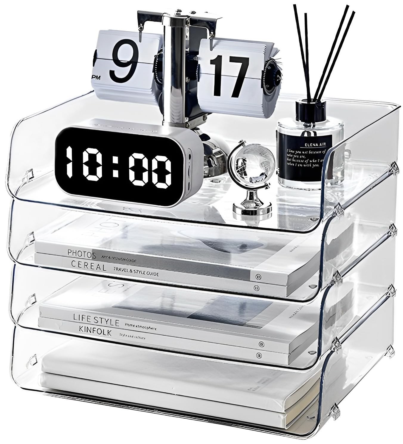 Gagee 4 Pack Paper Organizer for Desk,Stackable 4 Horizontal, Transparent