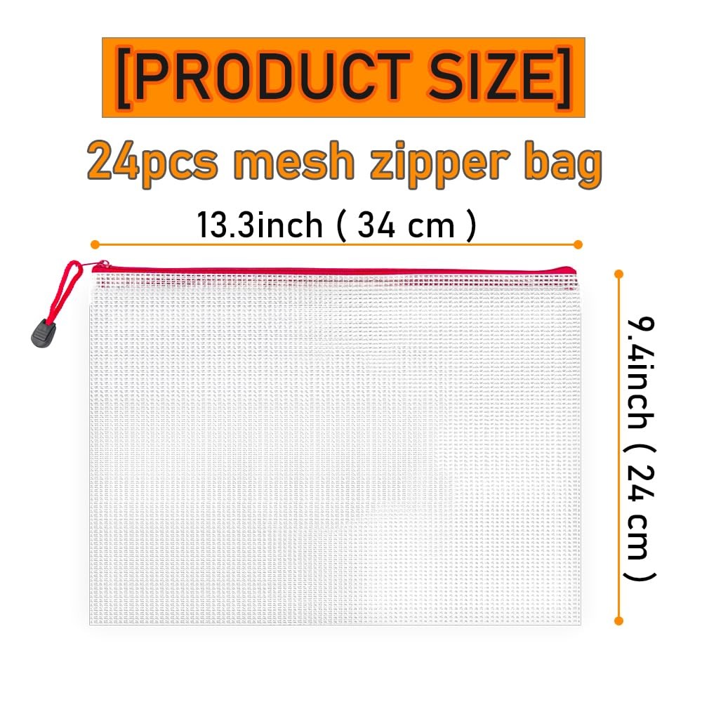 24pcs Zipper File Bags 13.3”x9.4” Plastic Zipper Pouch For Office School Stora