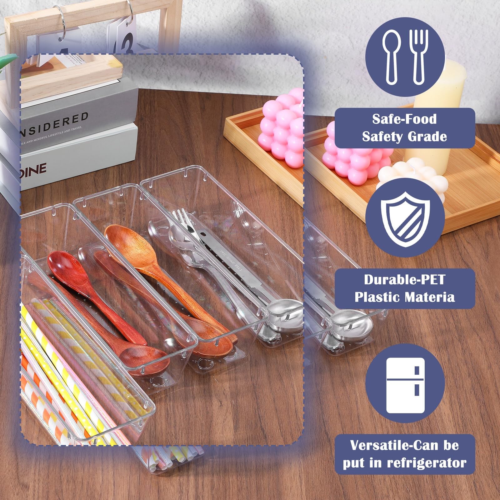 12 Pcs Vanity Drawer Organizer 9 x 3 x 2 Inches Clear Plastic Utensil Organiz…