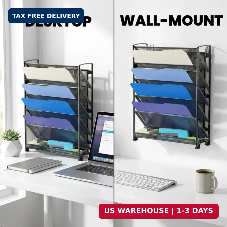 Simple Houseware 6-Tier Wall Mount Document Letter Tray Organizer, Black
