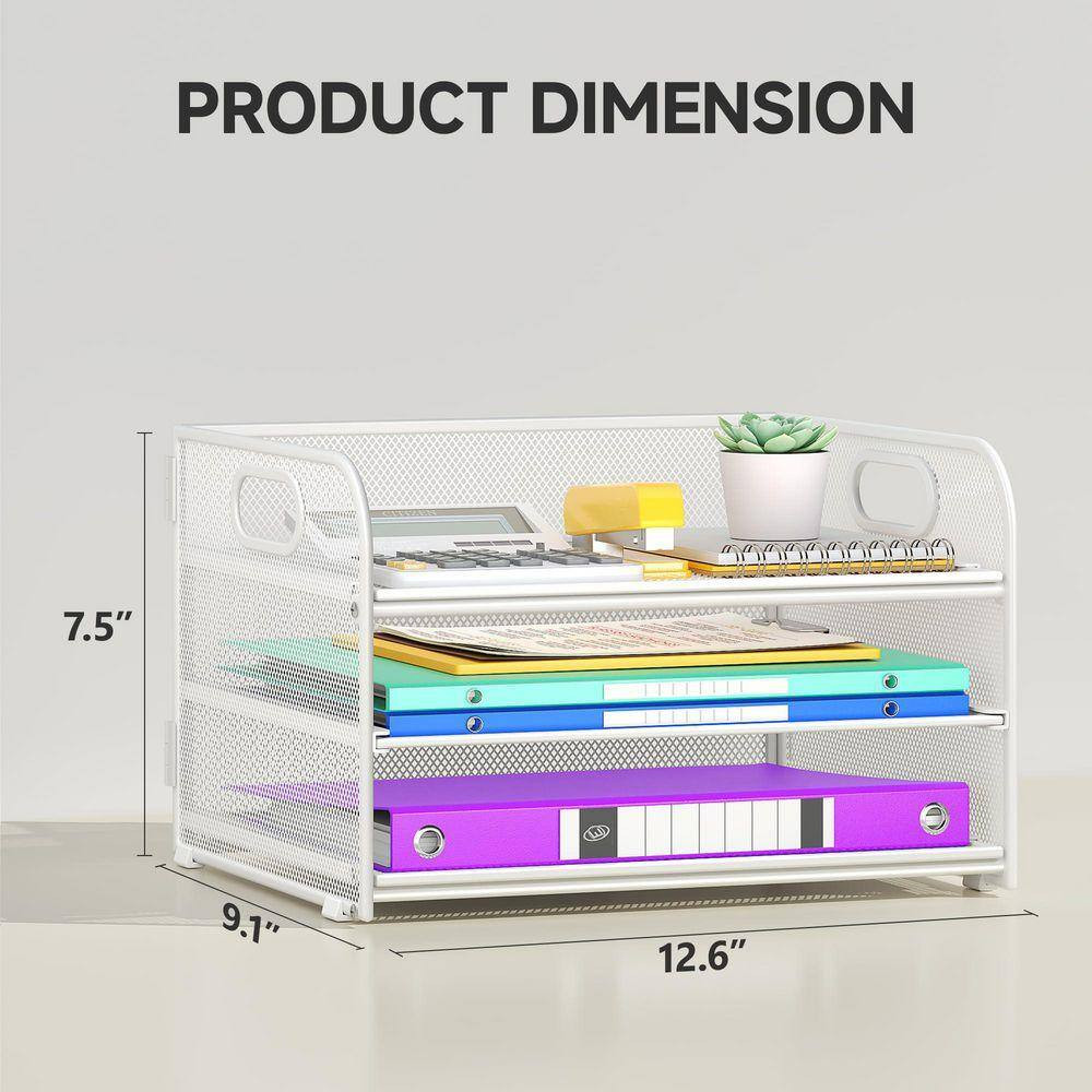 7.5 In. X 12.6 In. 3 Tier Paper Organizer with Handle, Metal Mesh Desk Organizer
