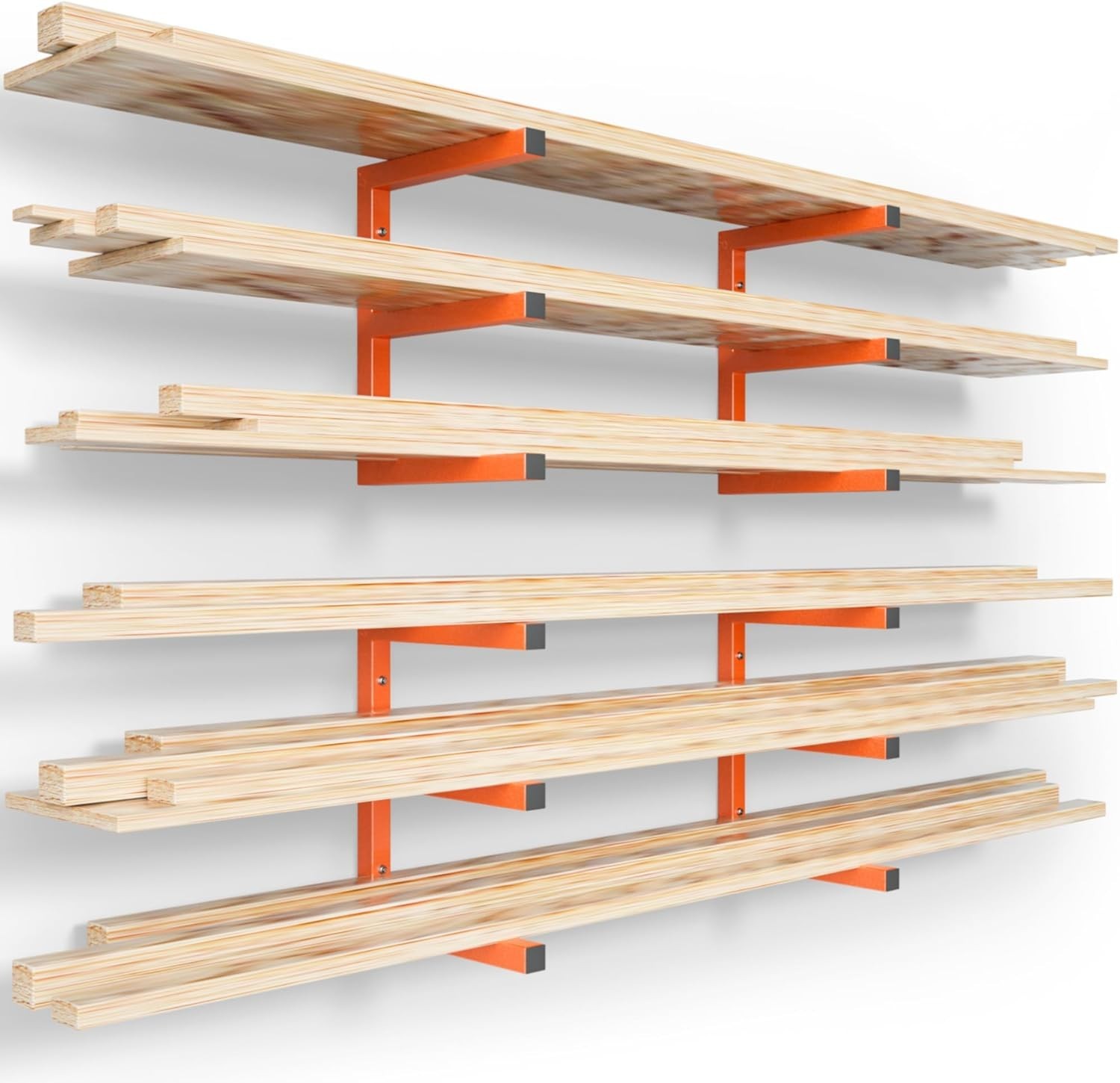 Scratch Resistant Wall Mount Lumber Storage Rack Heavy Duty 1200 LBS Orange