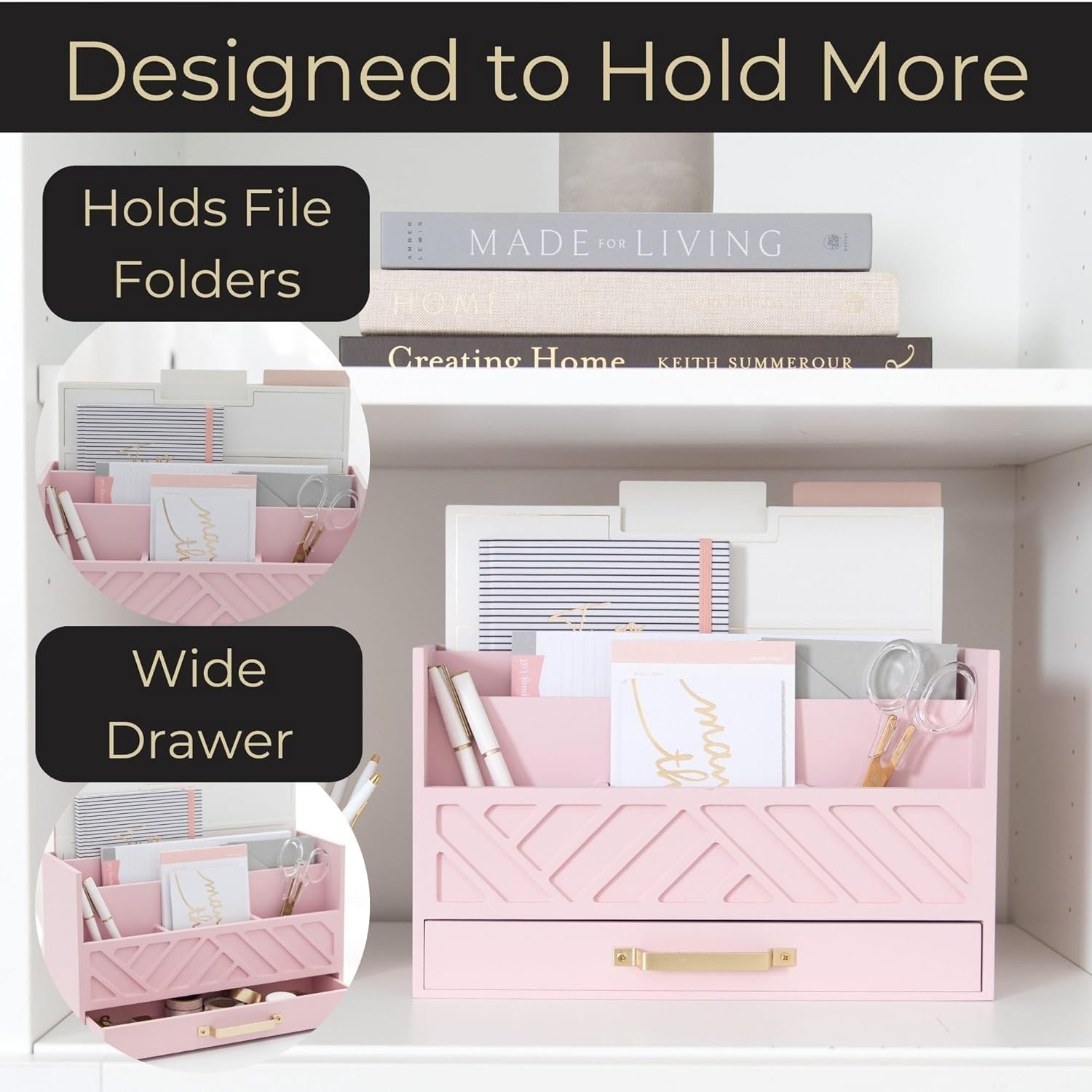 Pink Desk Organizers Wooden Mail Organizer with Drawer | Mail Sorter Organizer