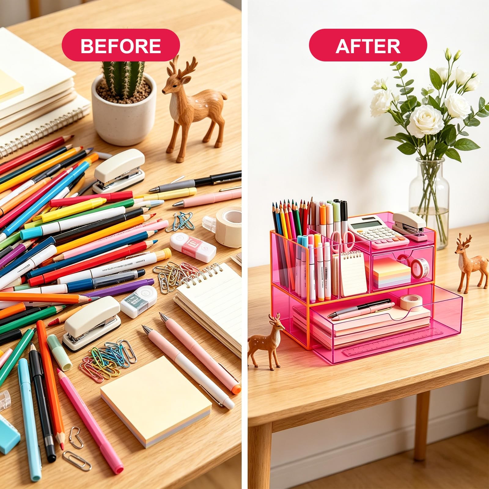Desk Organizer with Drawers Acrylic Desktop Organizer Pen Holder Caddy for Of…