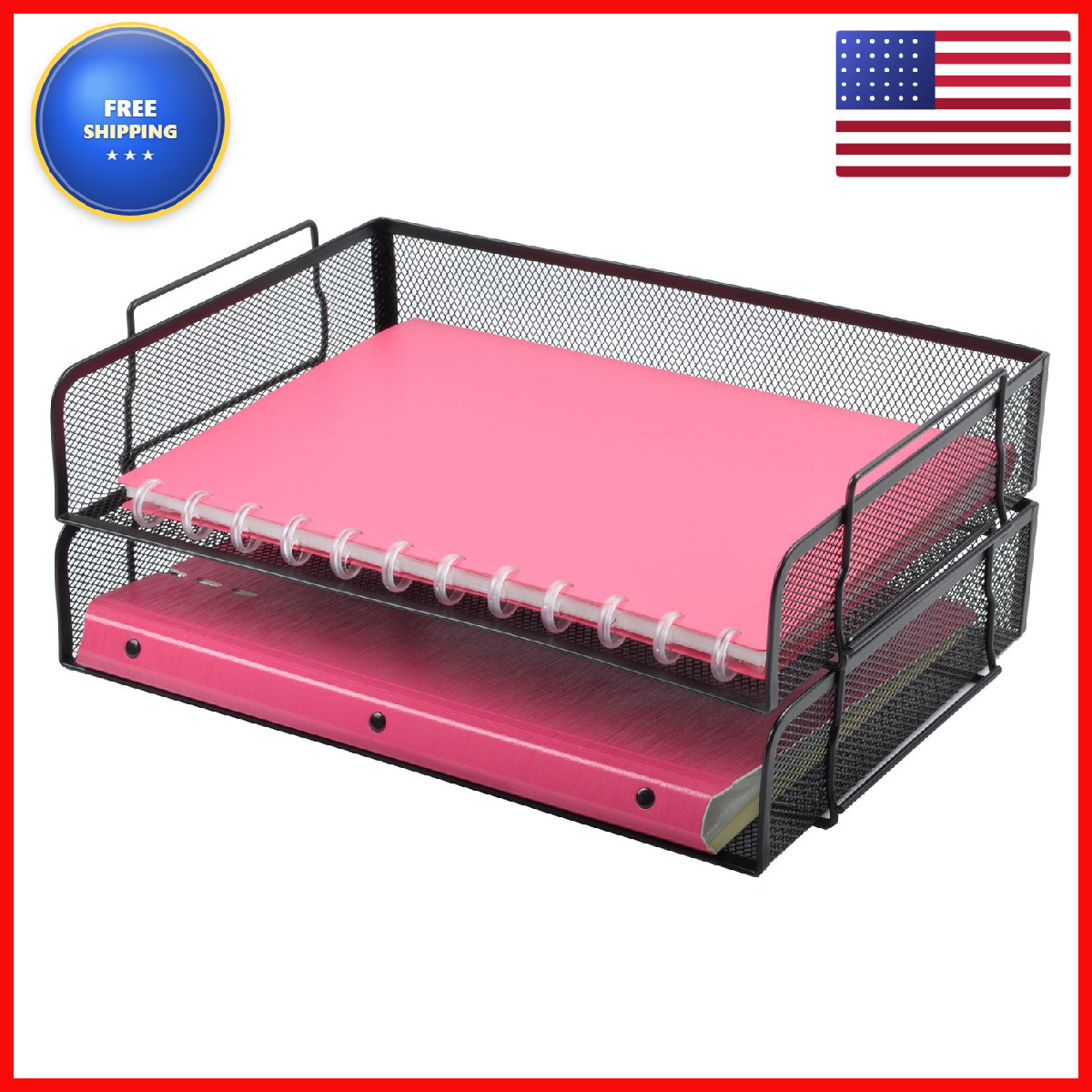 Easepres 2 Pack Stackable Desk Paper Tray Metal Mesh Desktop Document Letter