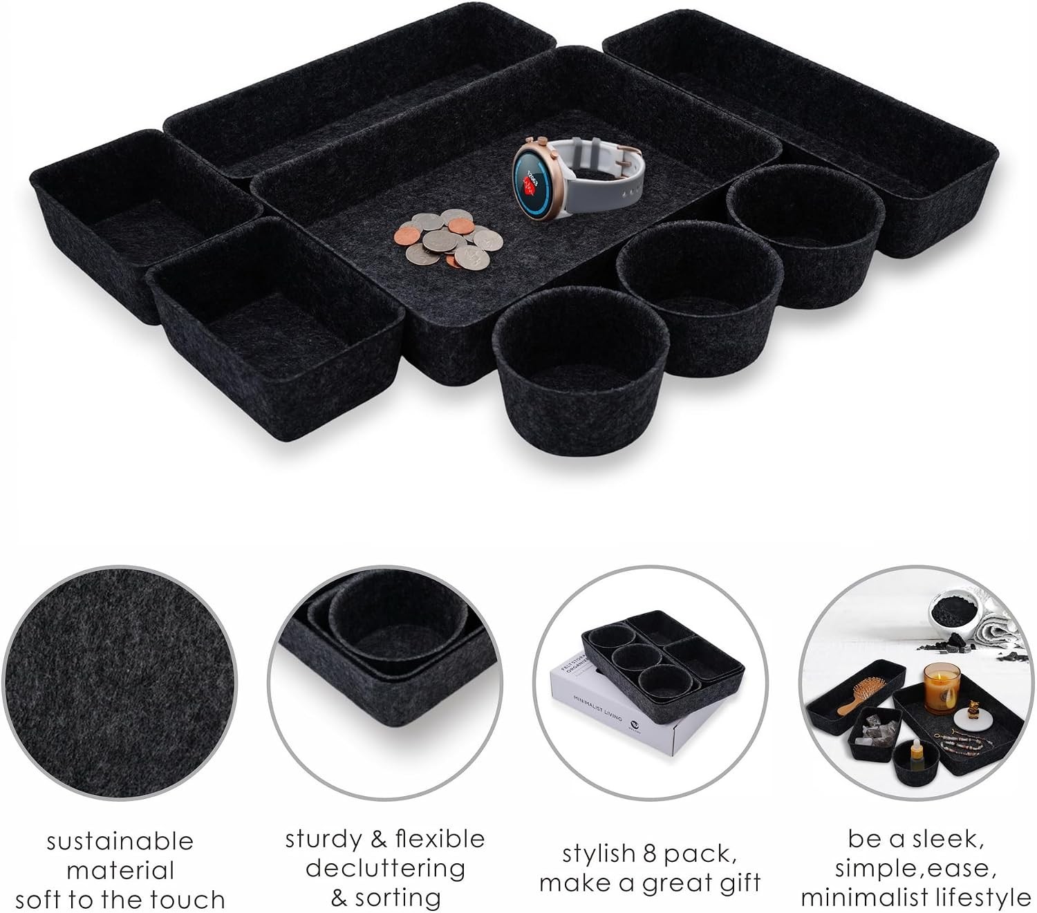 Welaxy Office supplies Drawer organizers trays catch all entray 8-pieces stor…