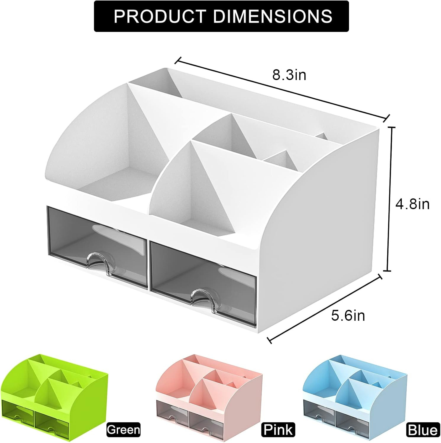 Stylish Desk Organizer with 6 Compartments & 2 Drawers – White Storage Solution