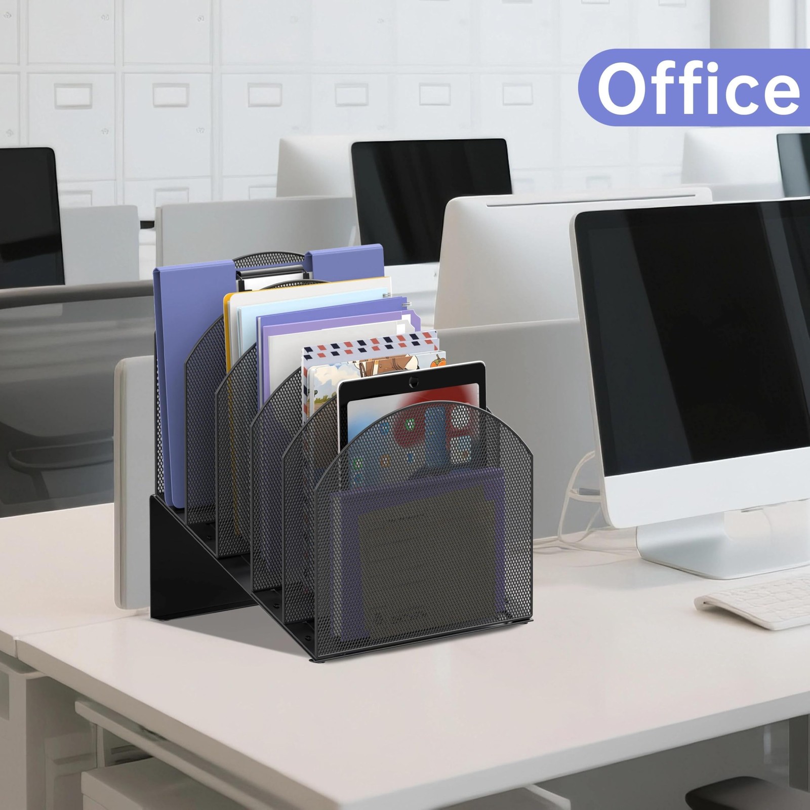 5Section Desk File Organizer, Vertical File Organizer for Desk, Mesh Holder f…