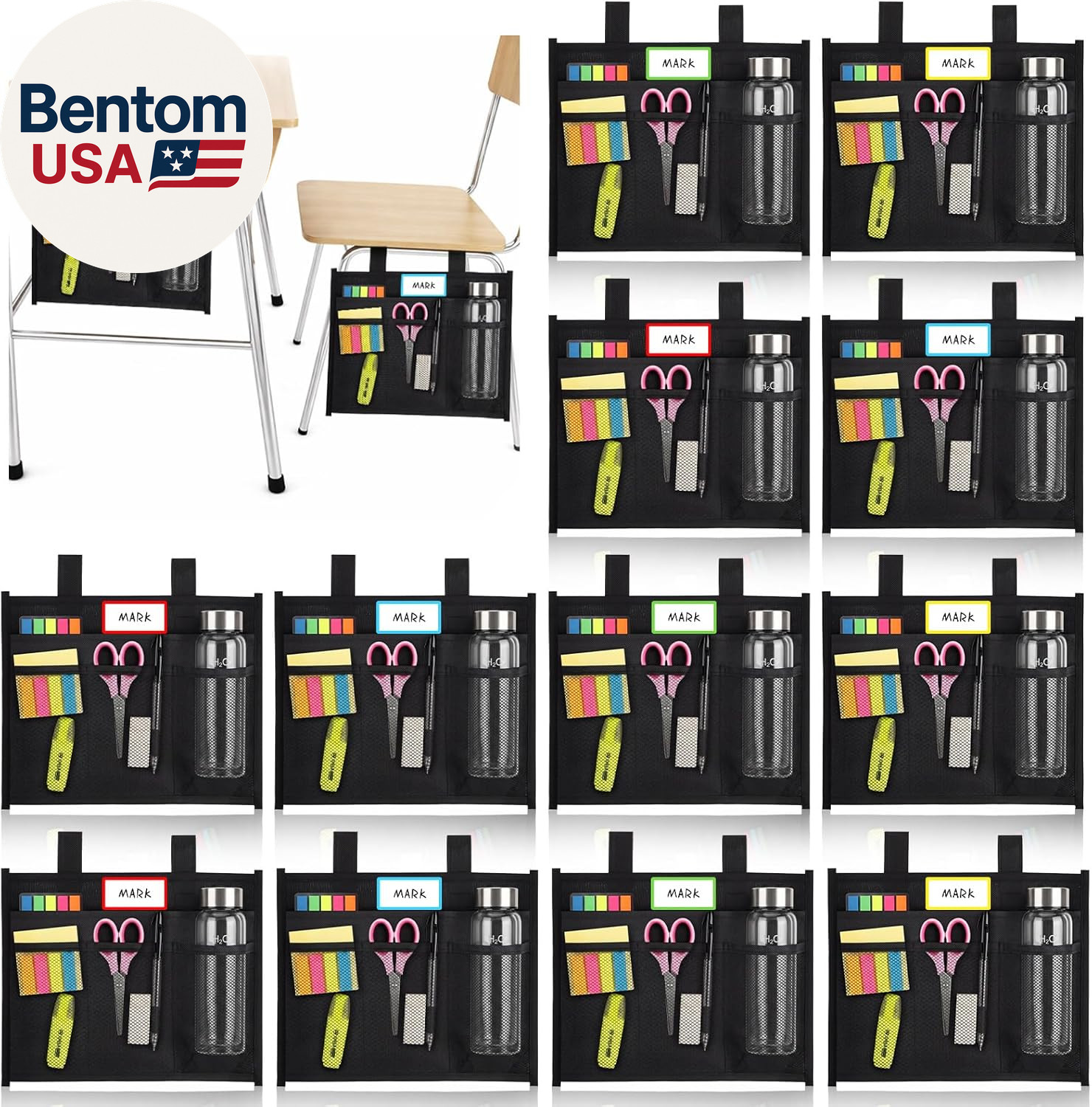 12 Pack Classroom Desk Side Storage Back to School Desk Chair Organizer Pockets