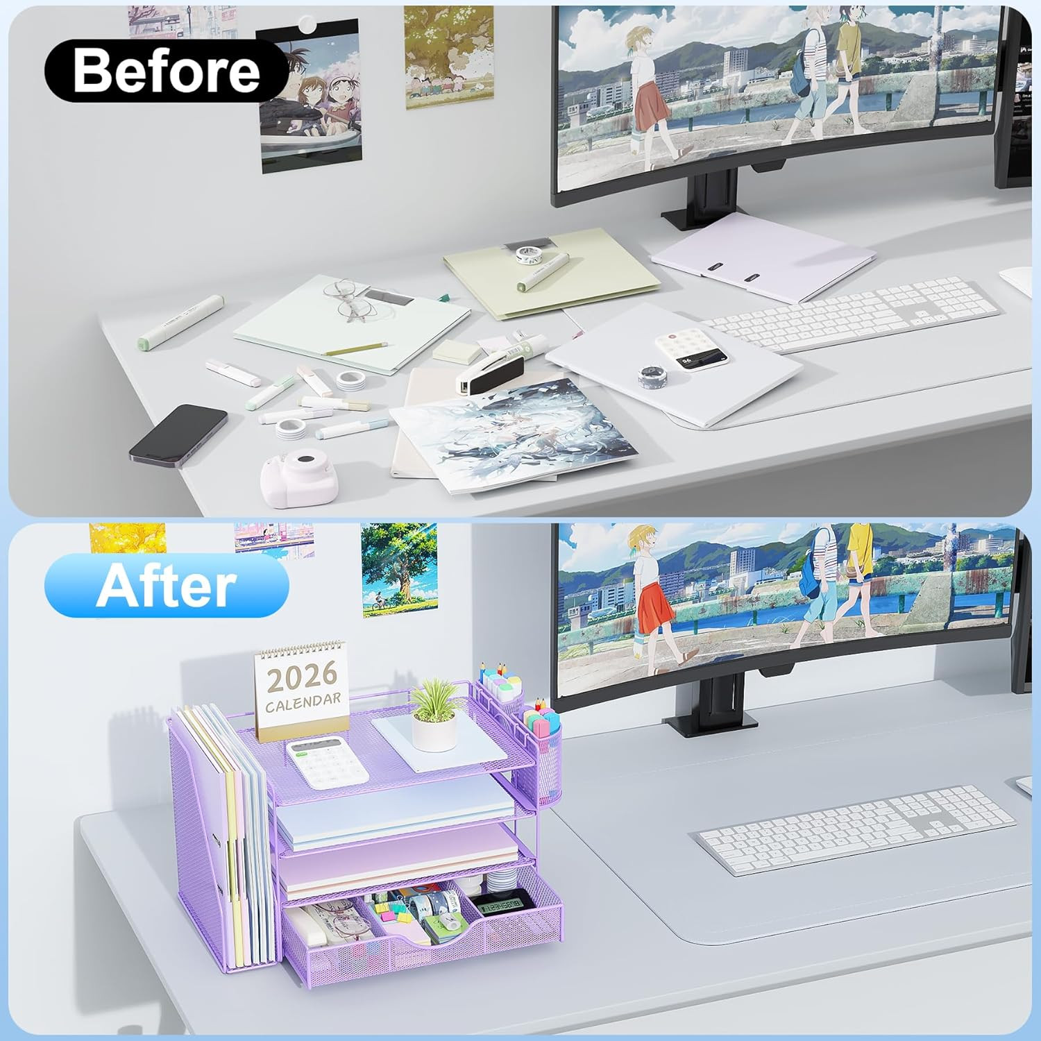 Gianotter Desk Organizers and Accessories with File Holder, 4-Tier Desk Accessor
