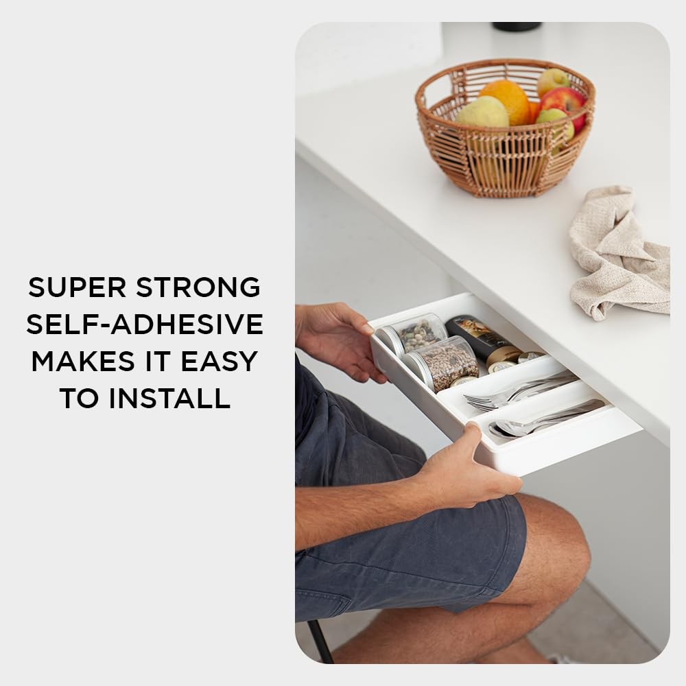 Under Desk Drawer Slide Out Hidden Organizer White 13.3×10.02×2.8 Inch