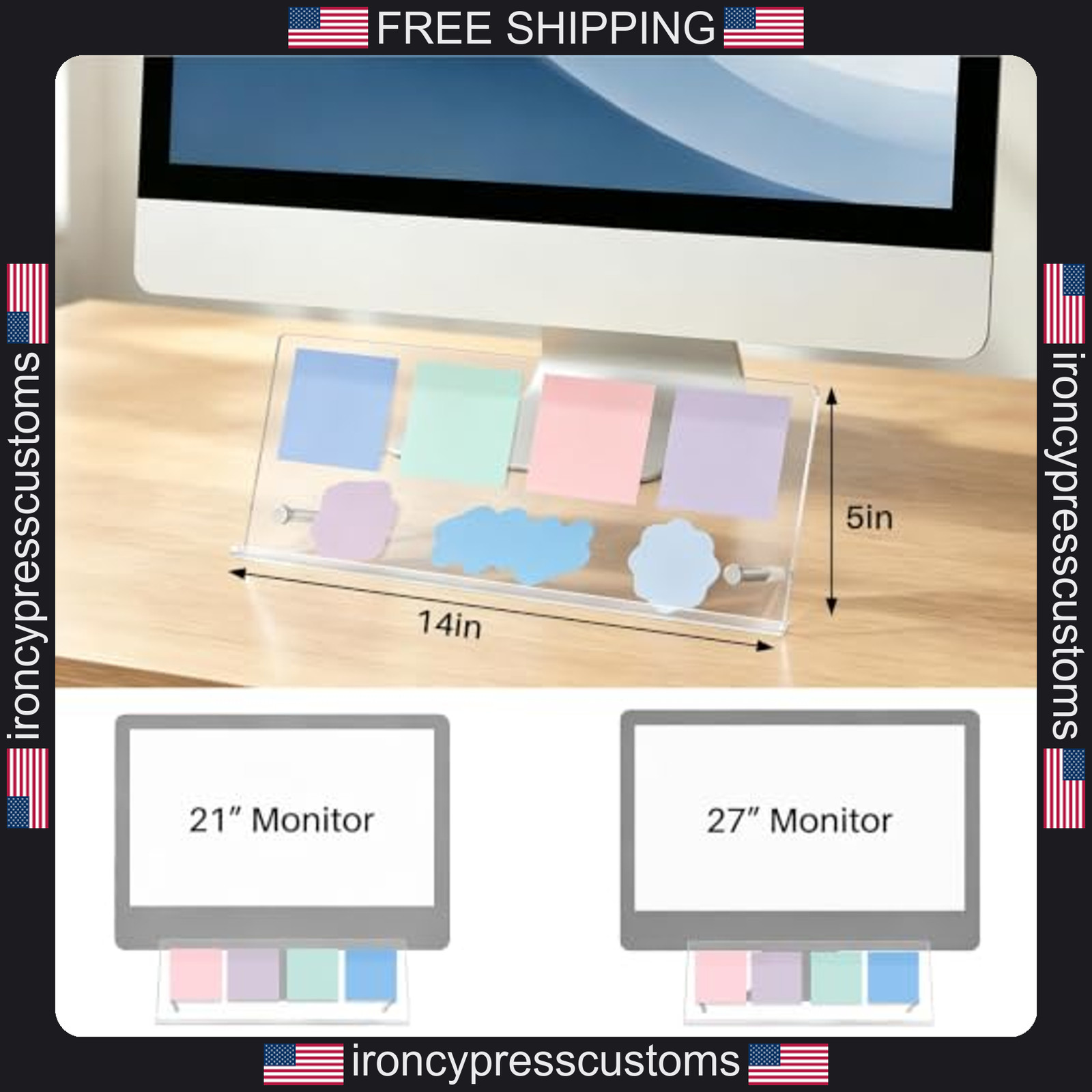 Monitor Memo Board Holder 14×5 Inches Acrylic Office Desktop Organizer