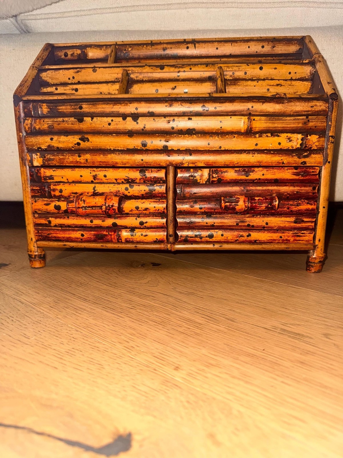 Vintage Bamboo Desk Organizer Letter Holder with Drawers | Boho Office Storage |