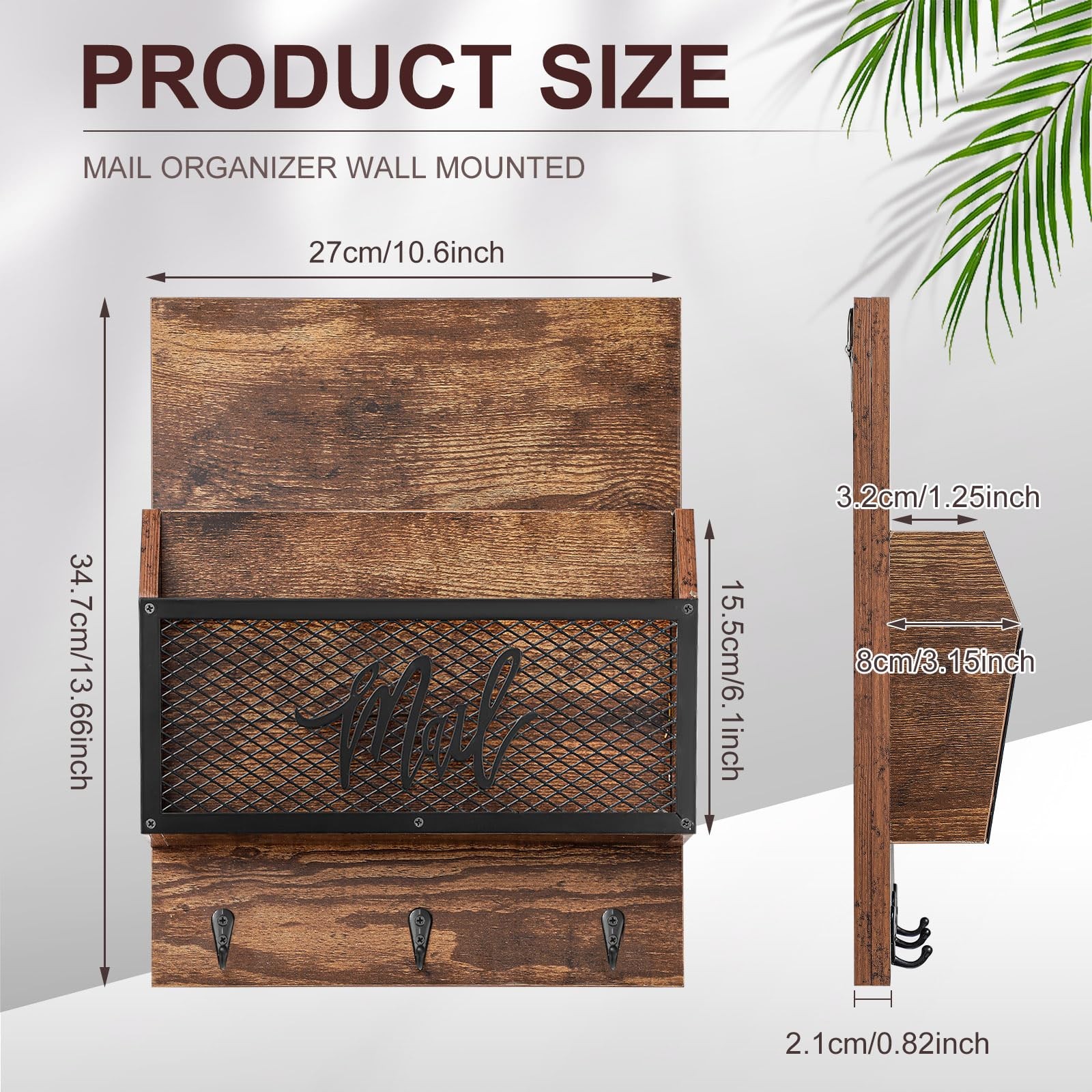 Farmhouse Organizer Wall Mounted Rustic Holder Hanging Key Sorter with 3 Hook…