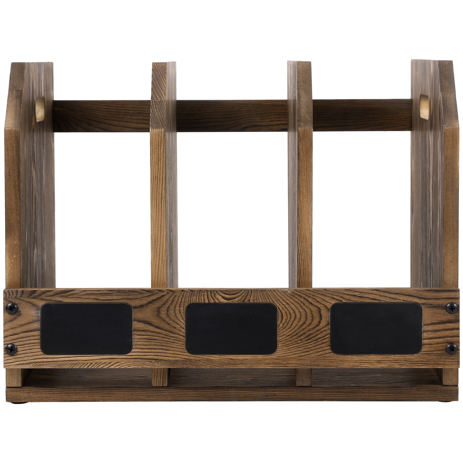 Rustic Burnt Brown Wood Office Document Folder Binder Storage Organizer Rack
