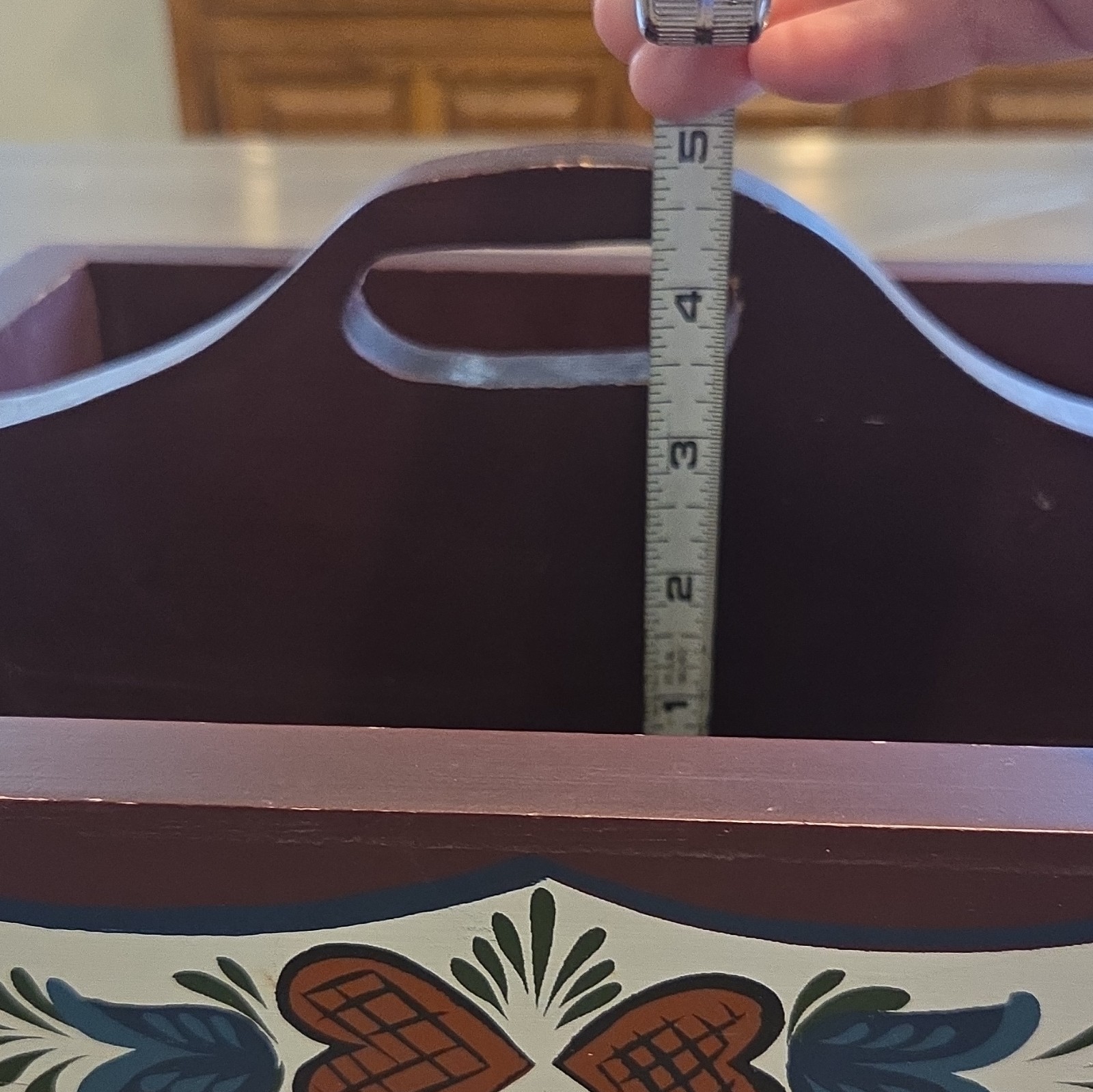 Rustic Wooden Folk Art Caddy signed Arlene Camp