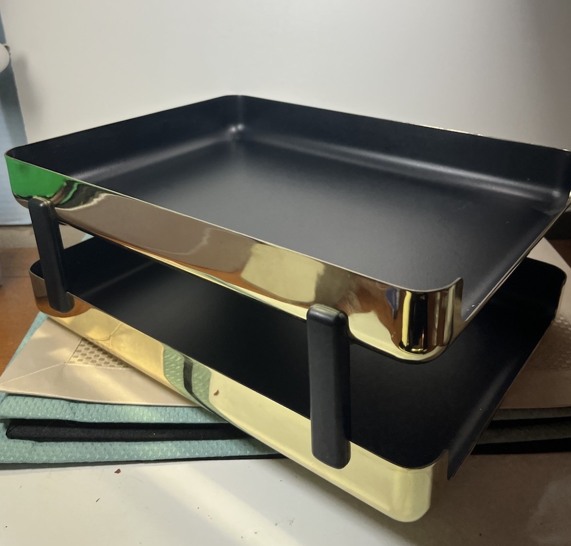 1984 Gold Brass Eldon Emphasis 6000 File Tray Organizer Executive Desktop 2 Tier