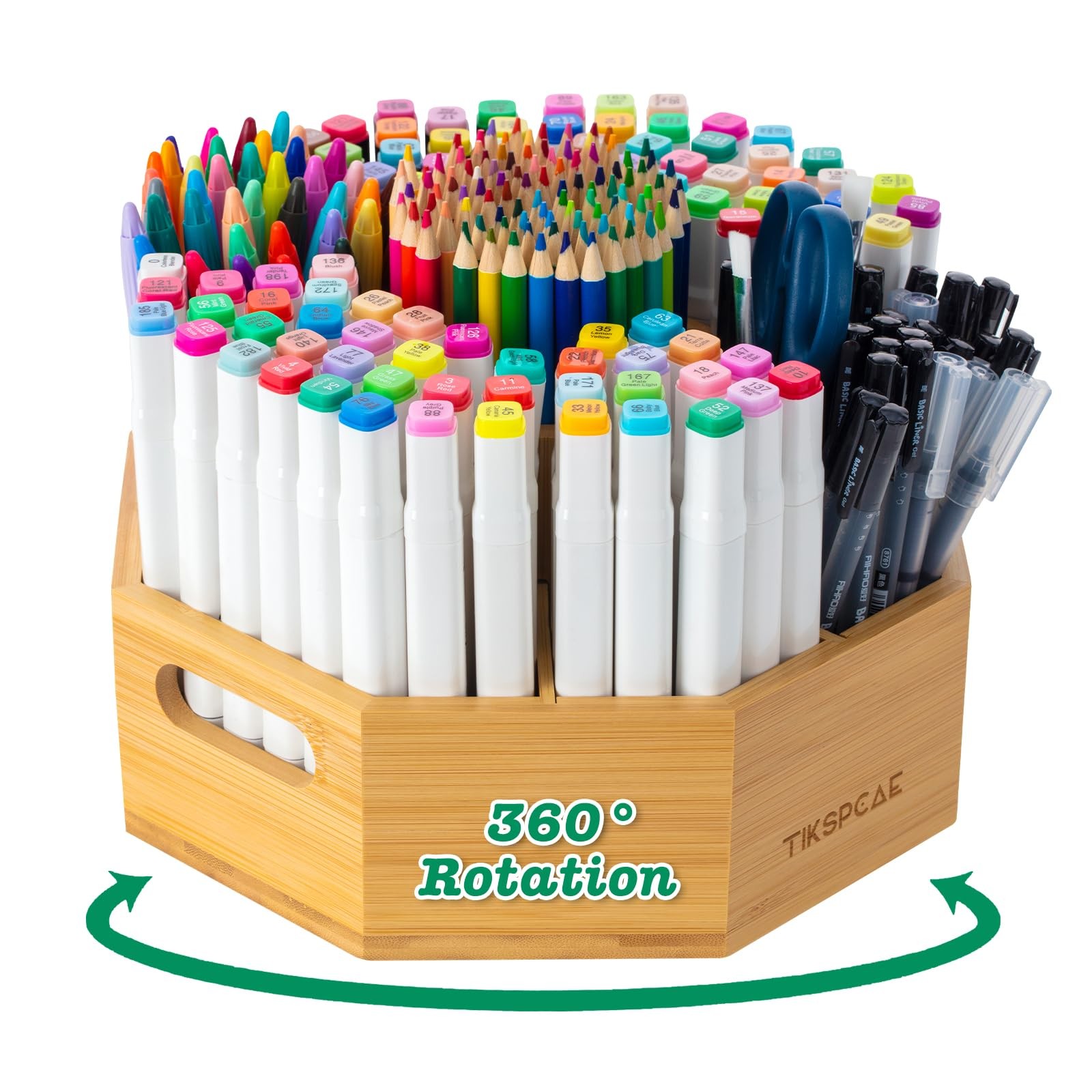 360° Rotating Art Supply Organizer, Holds 750+ Pencils, Bamboo Marker & Pen H…