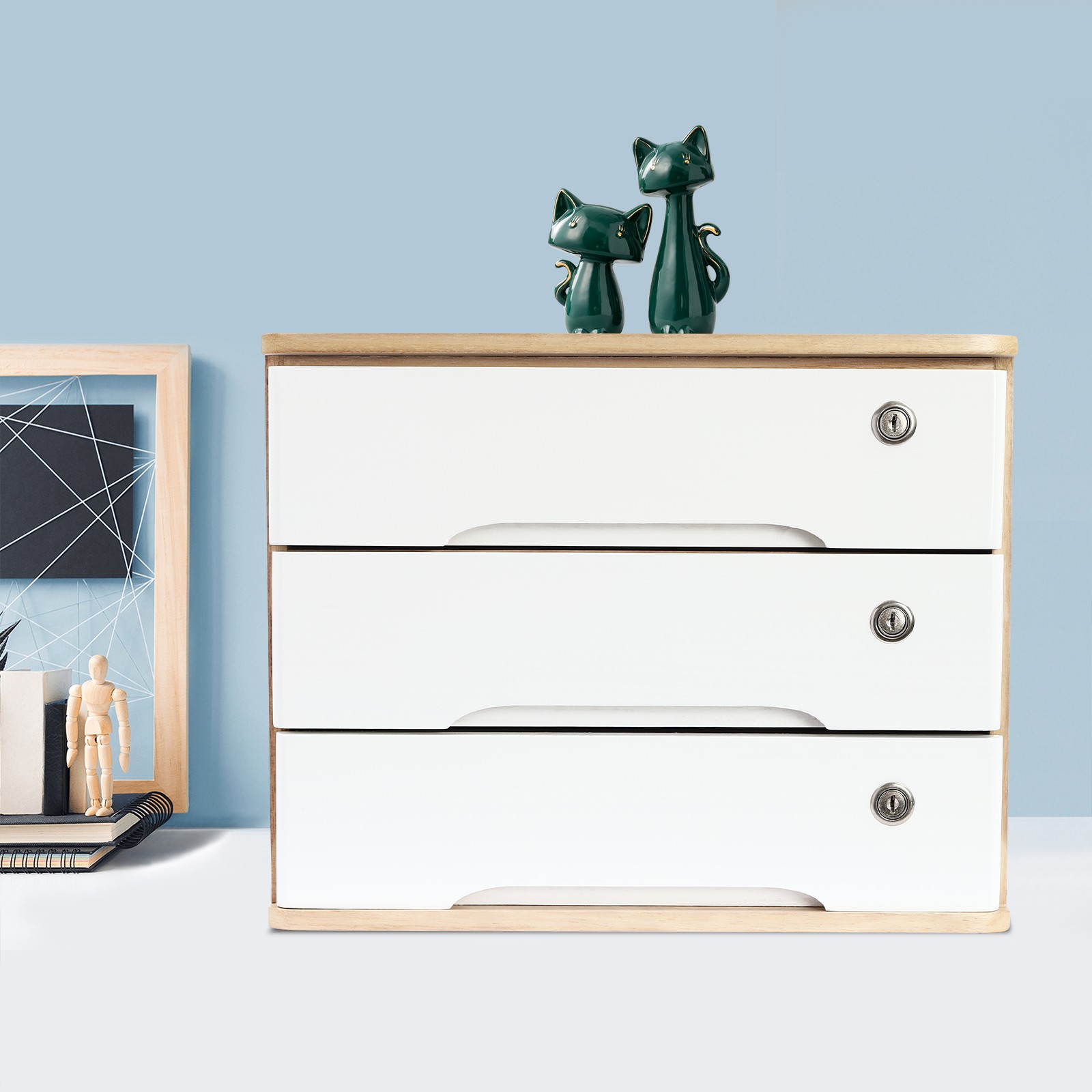 3-Tier Desktop Storage Cabinet Desk Organizer Desktop Storage W/Lockable Drawers