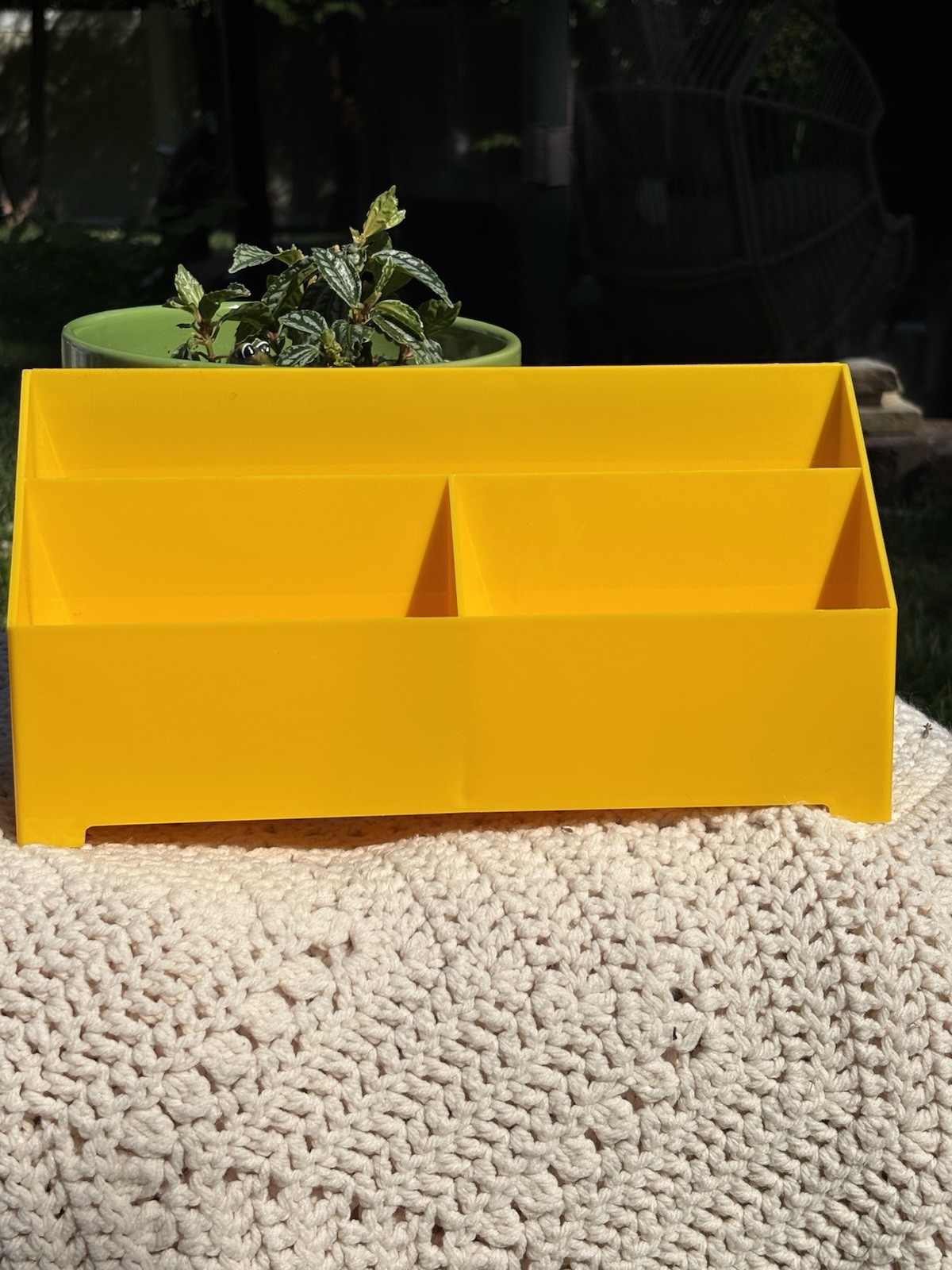 Vintage Yellow Desk Organizer Plastic Mail Paperwork Pen Holder